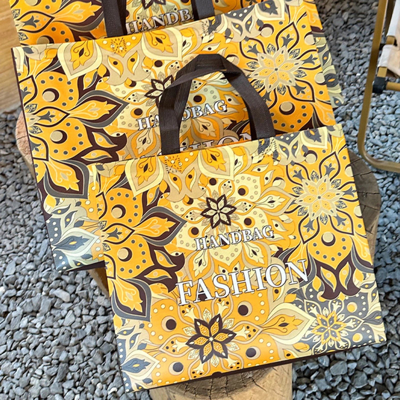 Boutique Non-Woven Tote Bags — 2 Styles — Sunshine Print