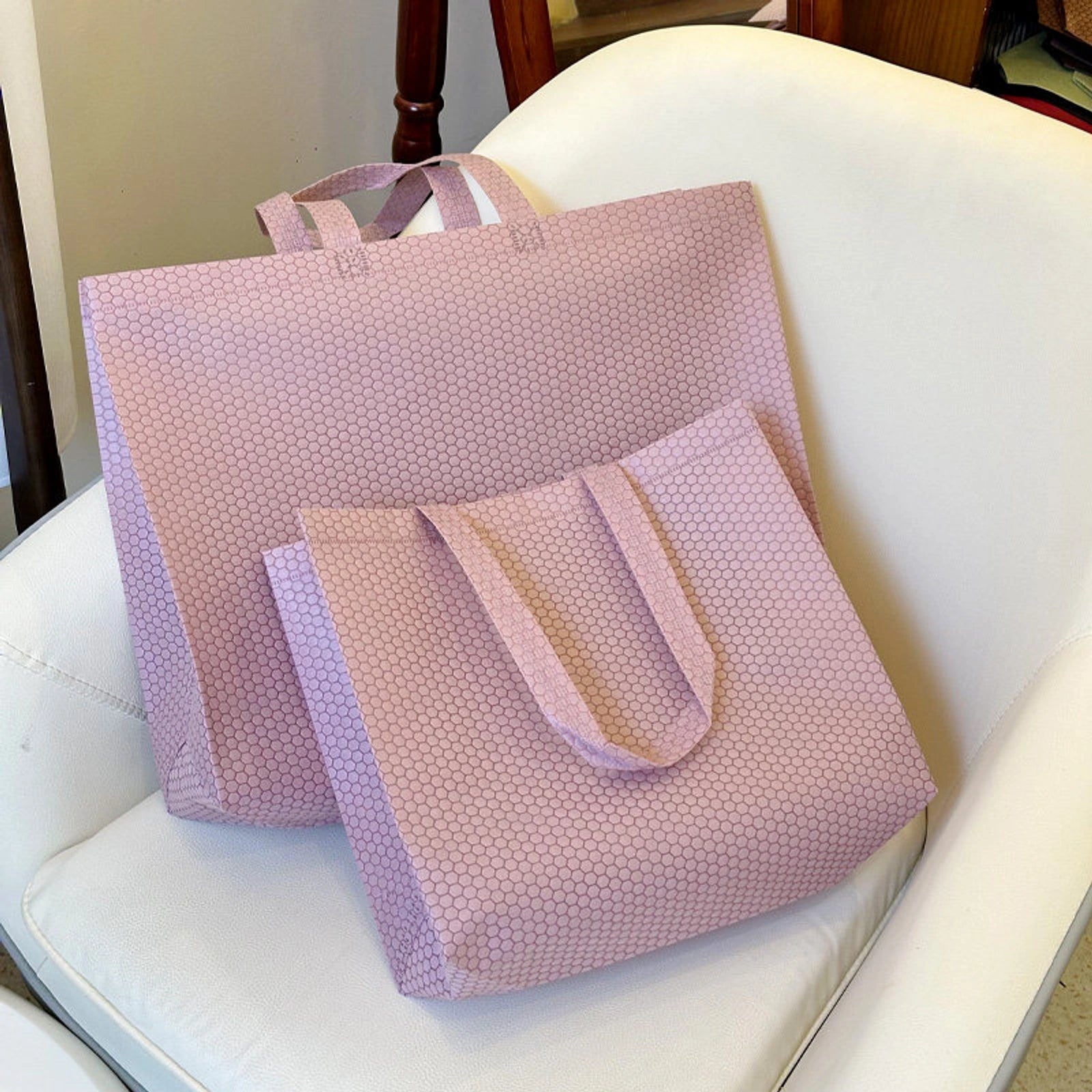 Boutique Non-Woven Tote Bags — 2 Styles — Taro Purple — Pink