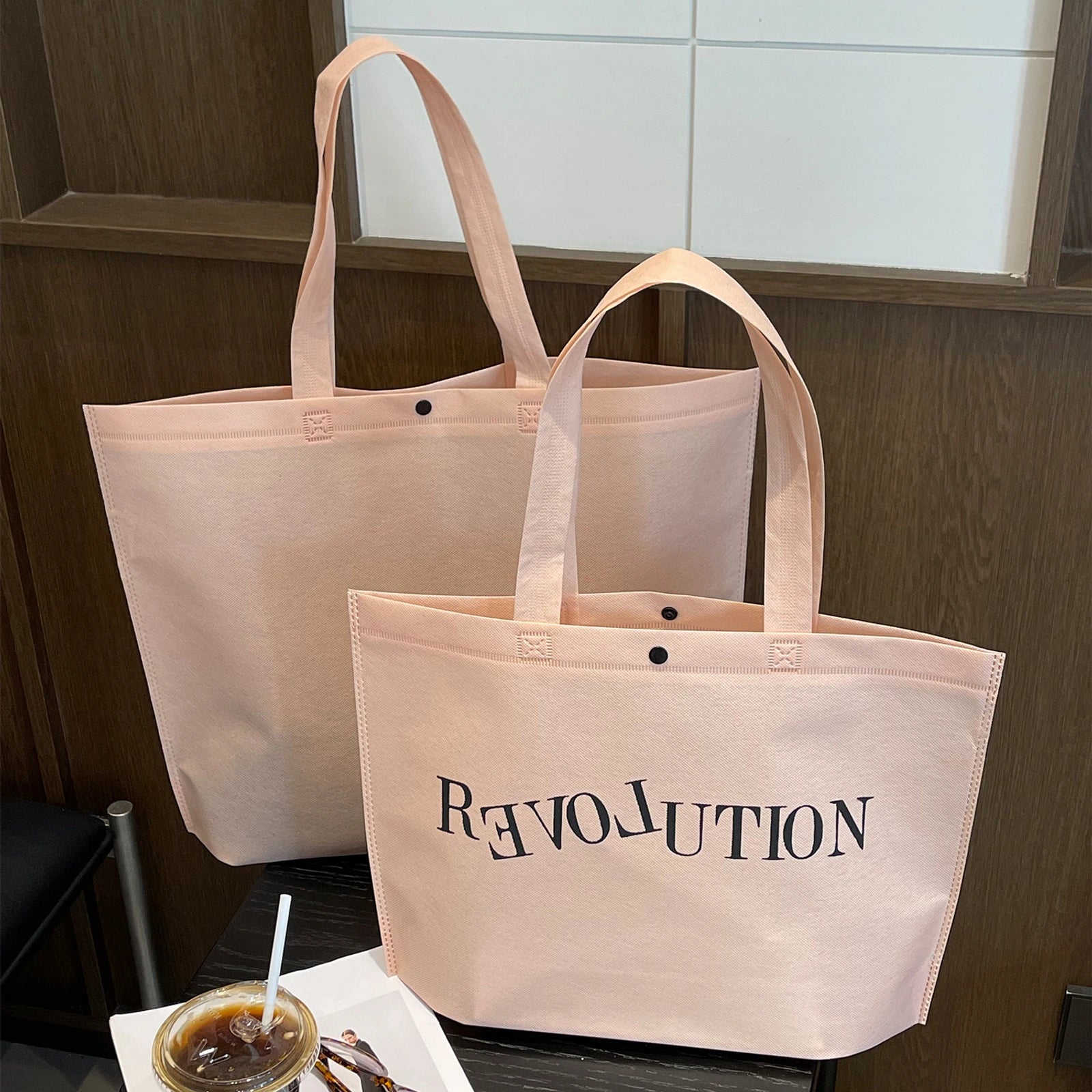 Boutique Non-Woven Tote Bags — 20 Styles — Love Light Pink Shoulder Carry Gusseted Tote