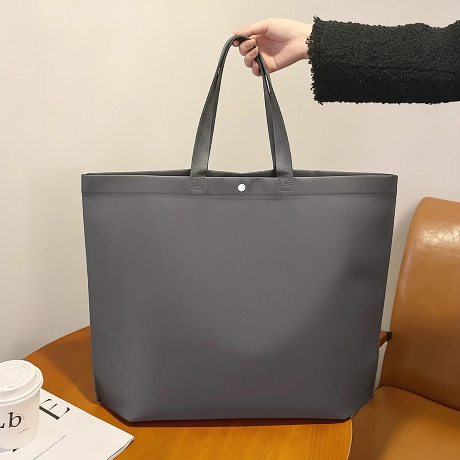 Boutique Non-Woven Tote Bags — 20 Styles — Plain Gray Shoulder Carry Gusseted Tote
