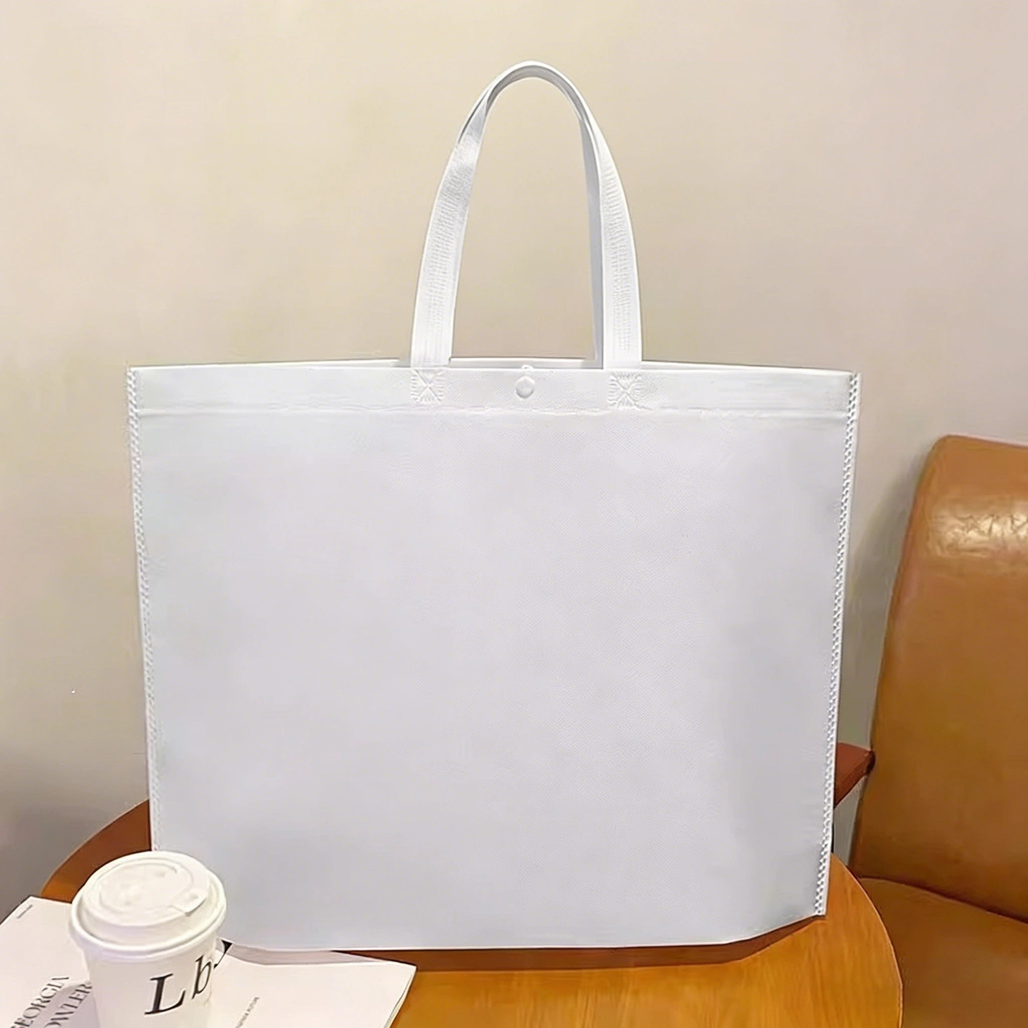 Boutique Non-Woven Tote Bags — 20 Styles — Plain White Shoulder Carry Gusseted Tote