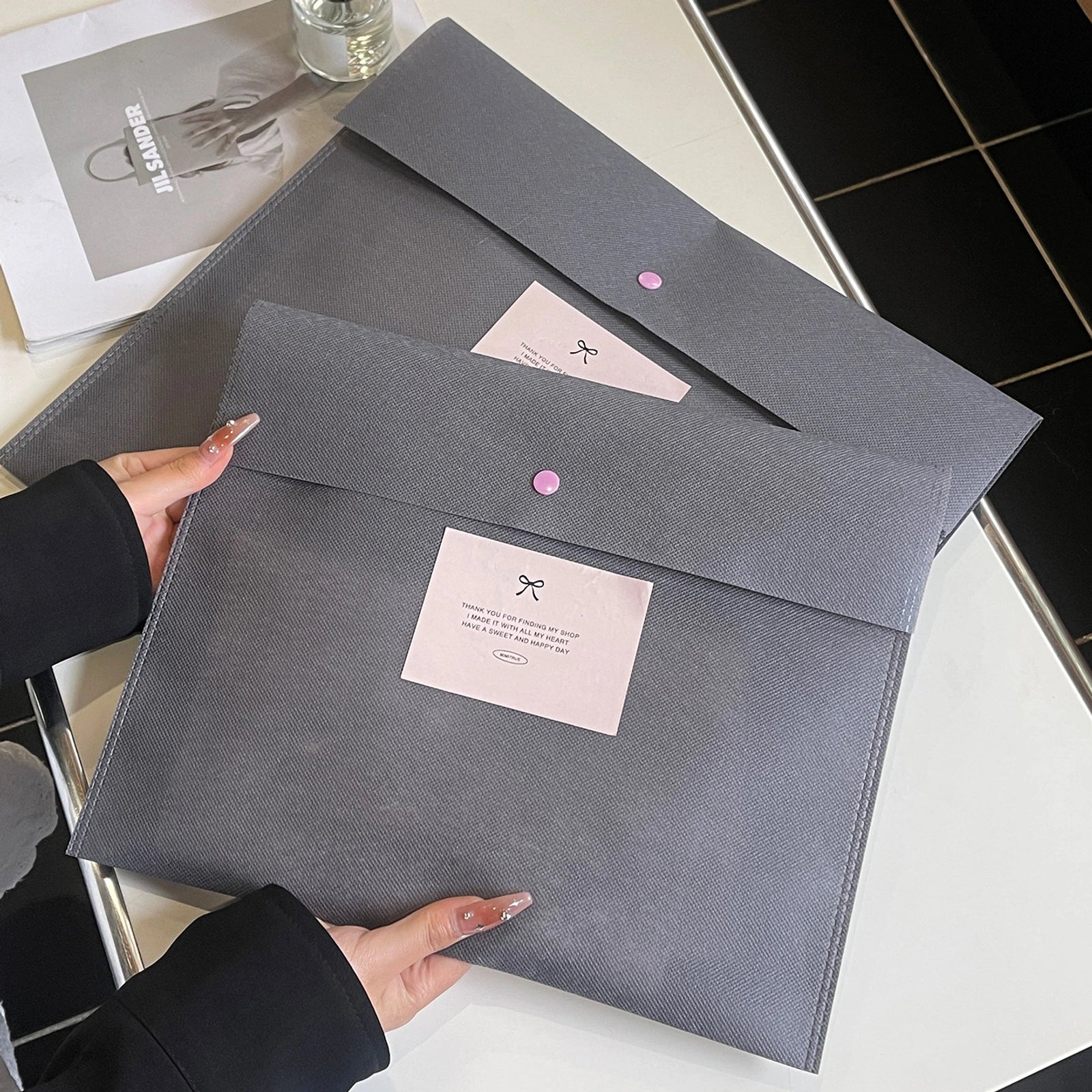 Boutique Non-Woven Tote Bags — 3 Styles — Gray Envelope Bag Heavy — Duty