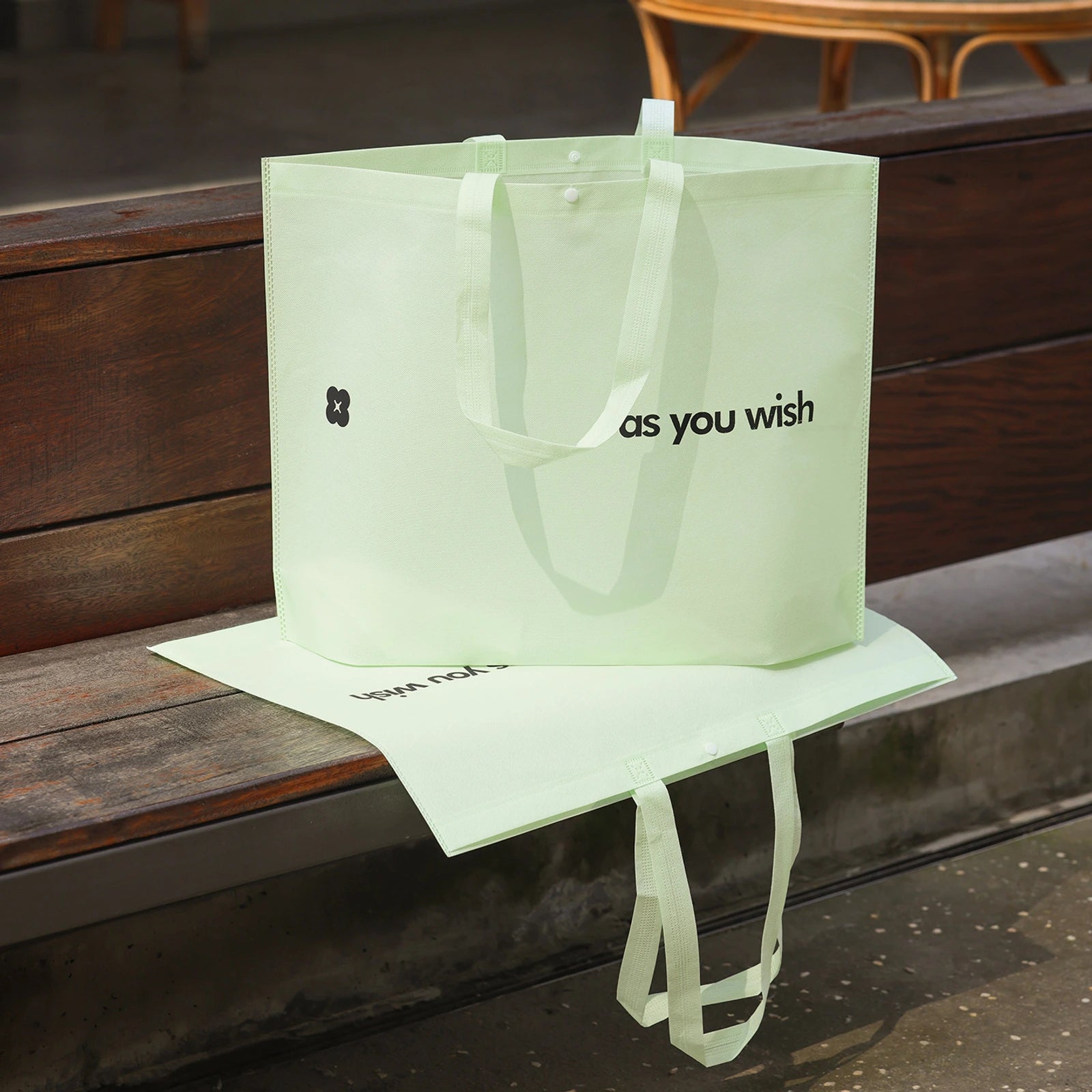 Boutique Non-Woven Tote Bags — 3 Styles — Large — Capacity — Cloud Green with Black Print