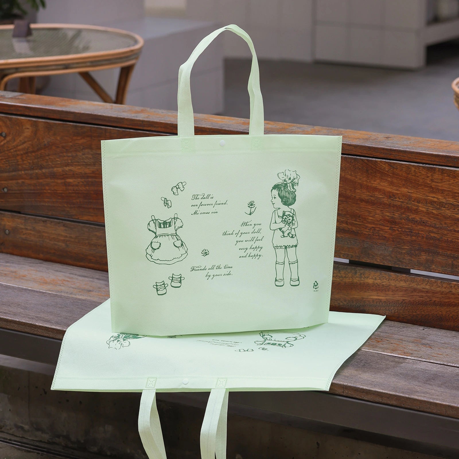 Boutique Non-Woven Tote Bags — 3 Styles — Large — Capacity — Cloud Green with Dark Green Print