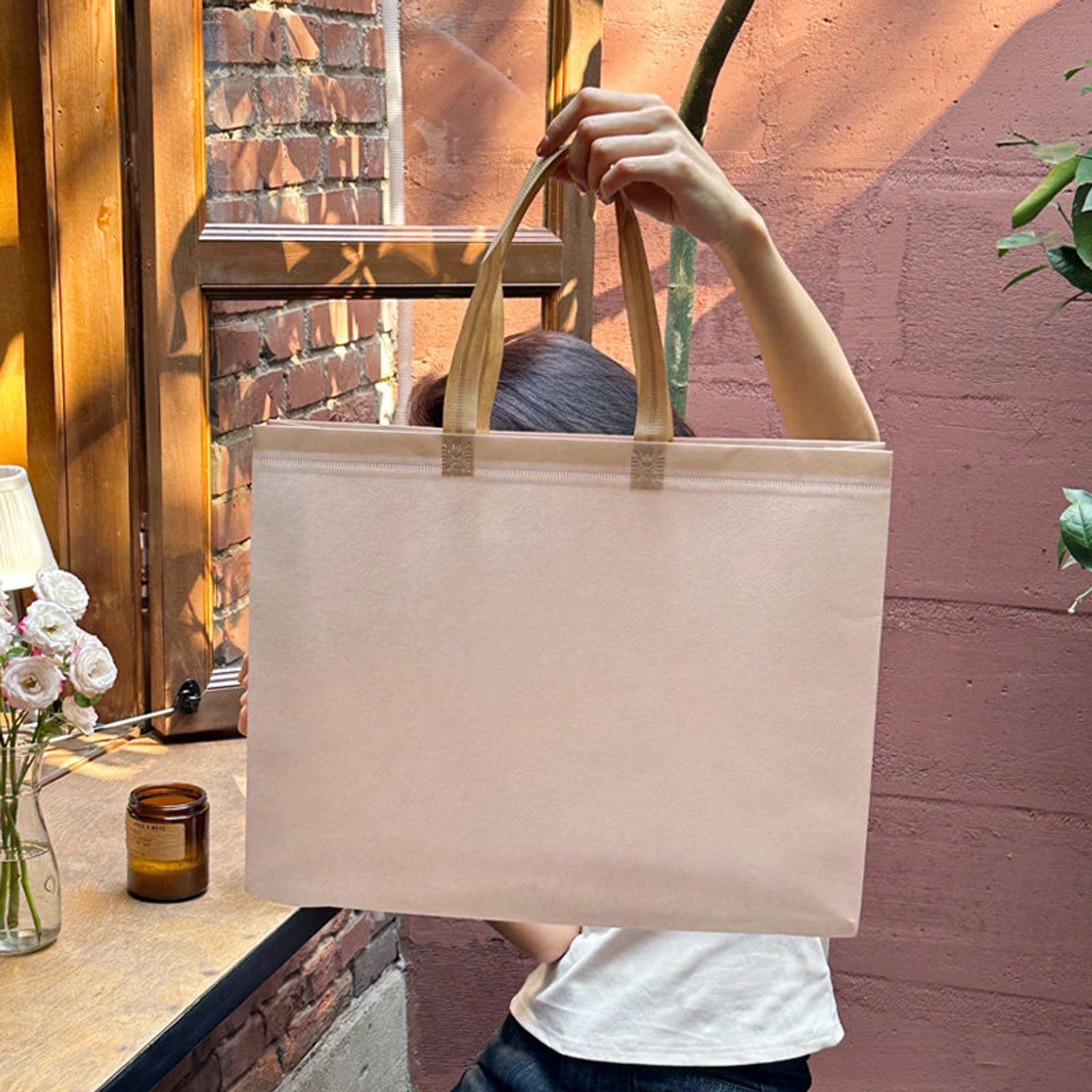 Boutique Non-Woven Tote Bags — 3 Styles — Light Khaki