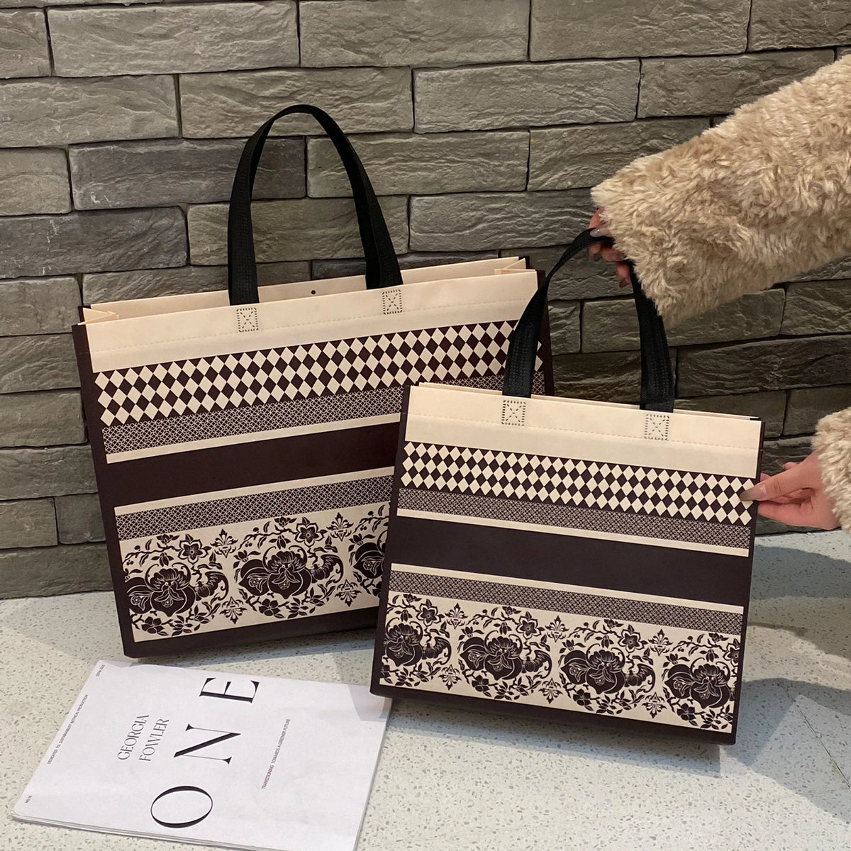 Bolsas tote boutique no tejidos - 4 estilos - Marfil liso