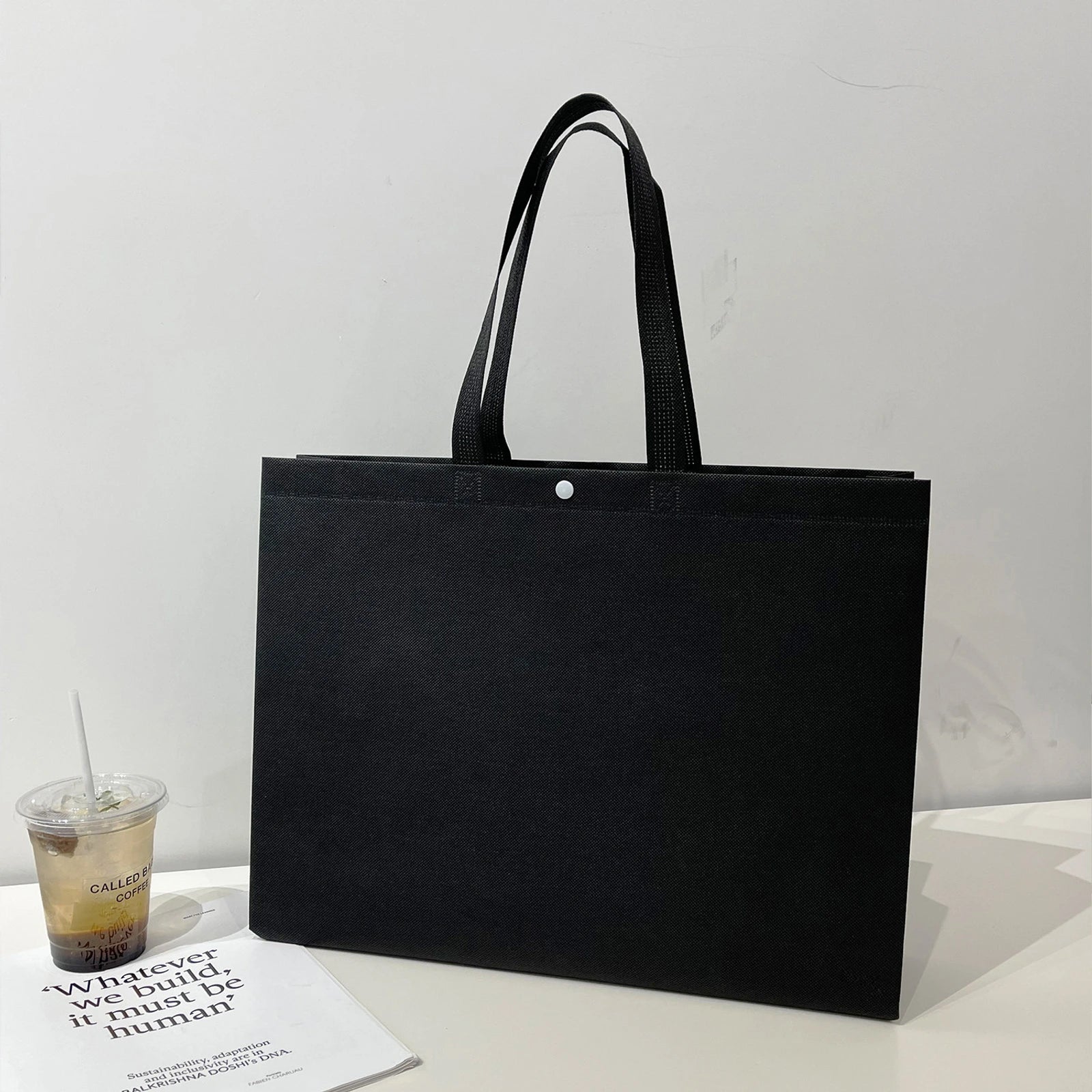 Boutique Non-Woven Tote Bags — 5 Styles — Black Plain Tote