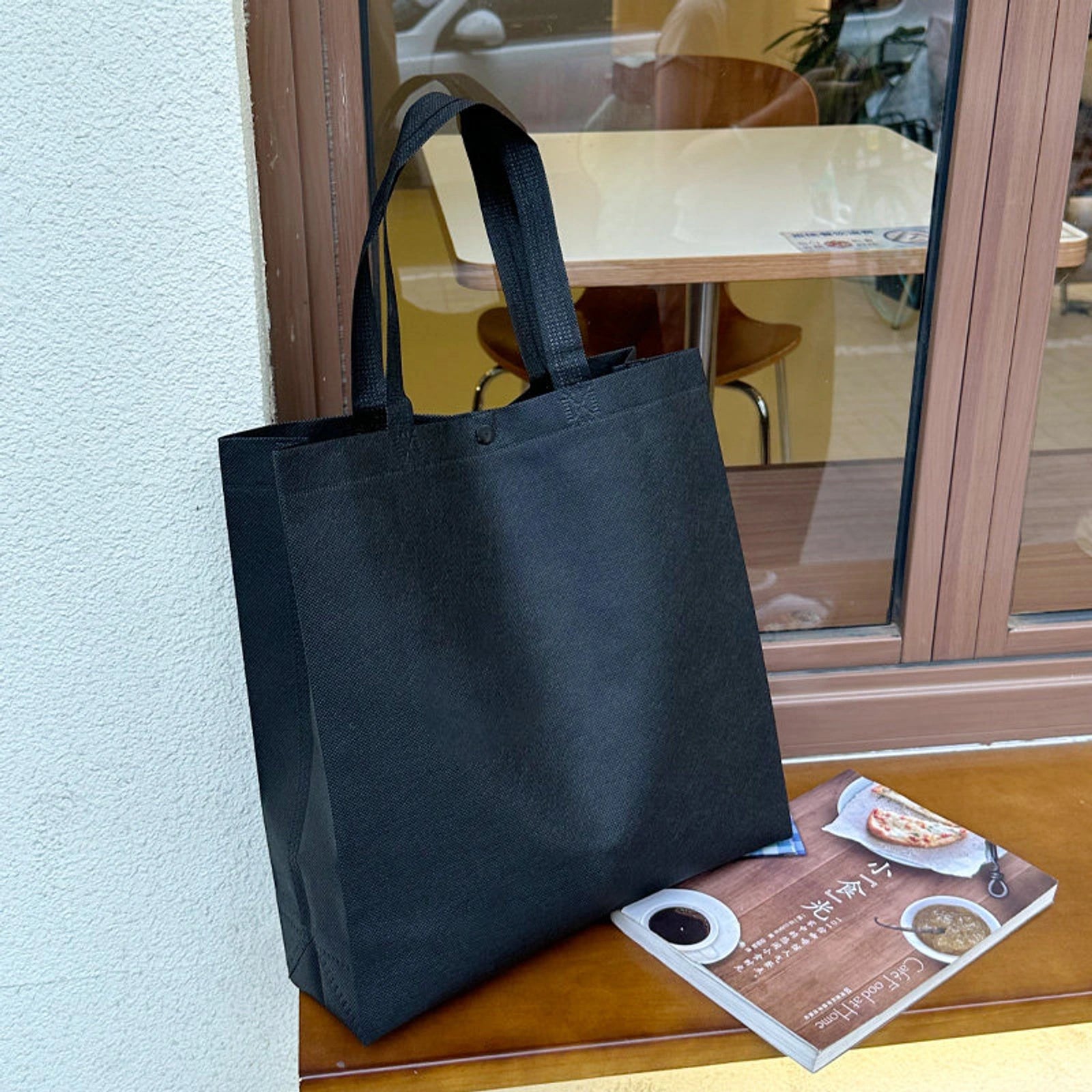 Boutique Non-Woven Tote Bags — 5 Styles — BlackPlain