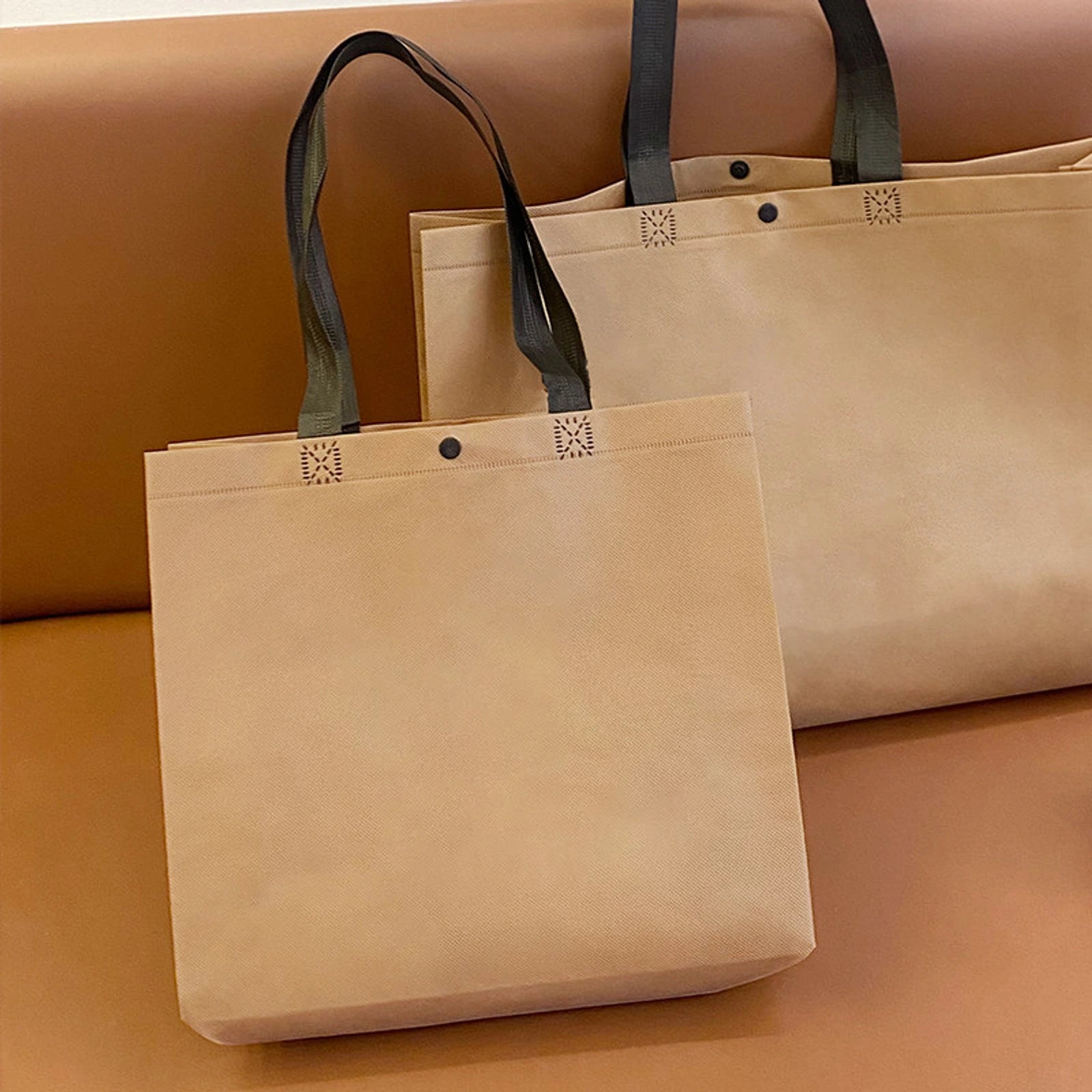 Boutique Non-Woven Tote Bags — 5 Styles — Brown Snap — Closure Plain