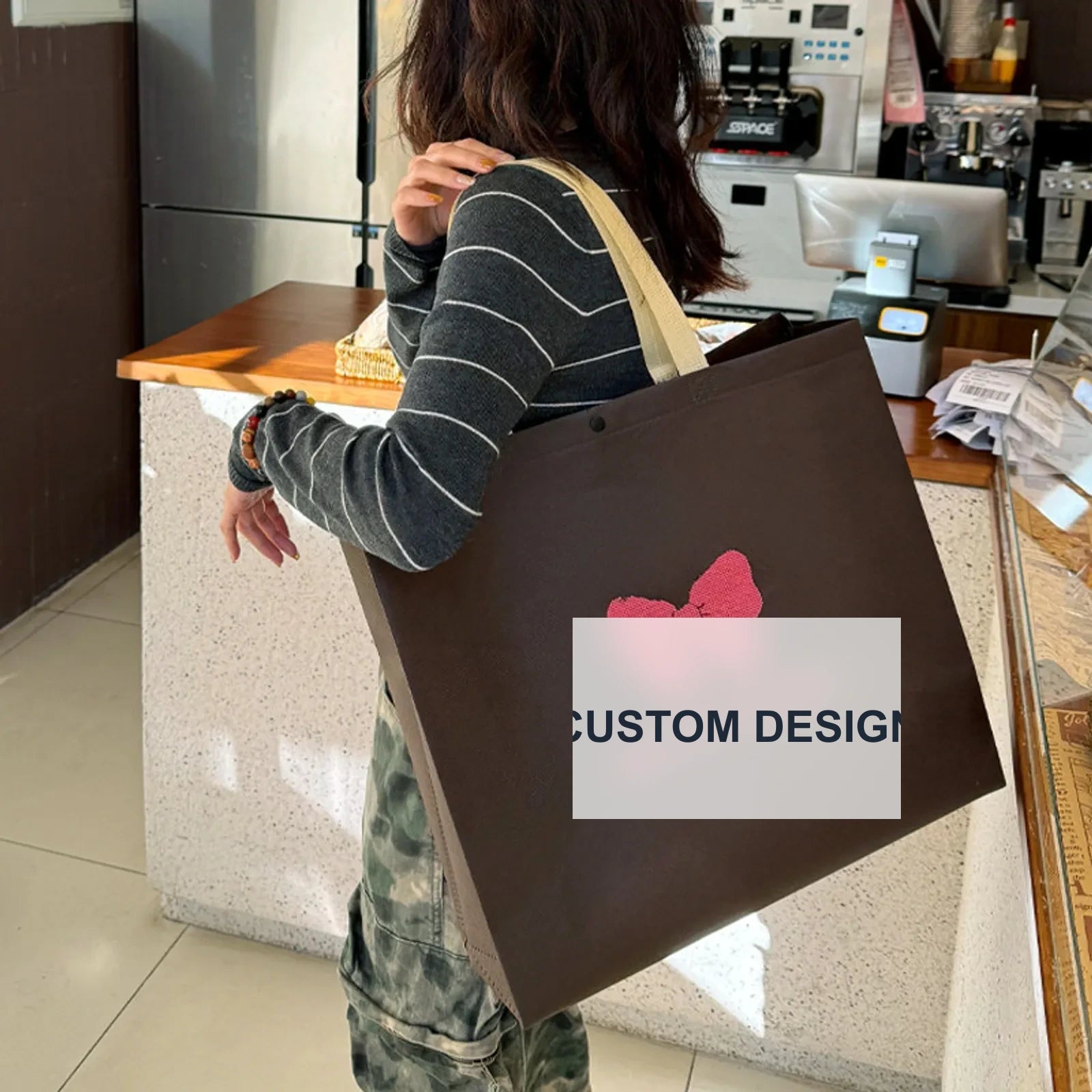 Boutique Non-Woven Tote Bags — 5 Styles — Coffee Brown