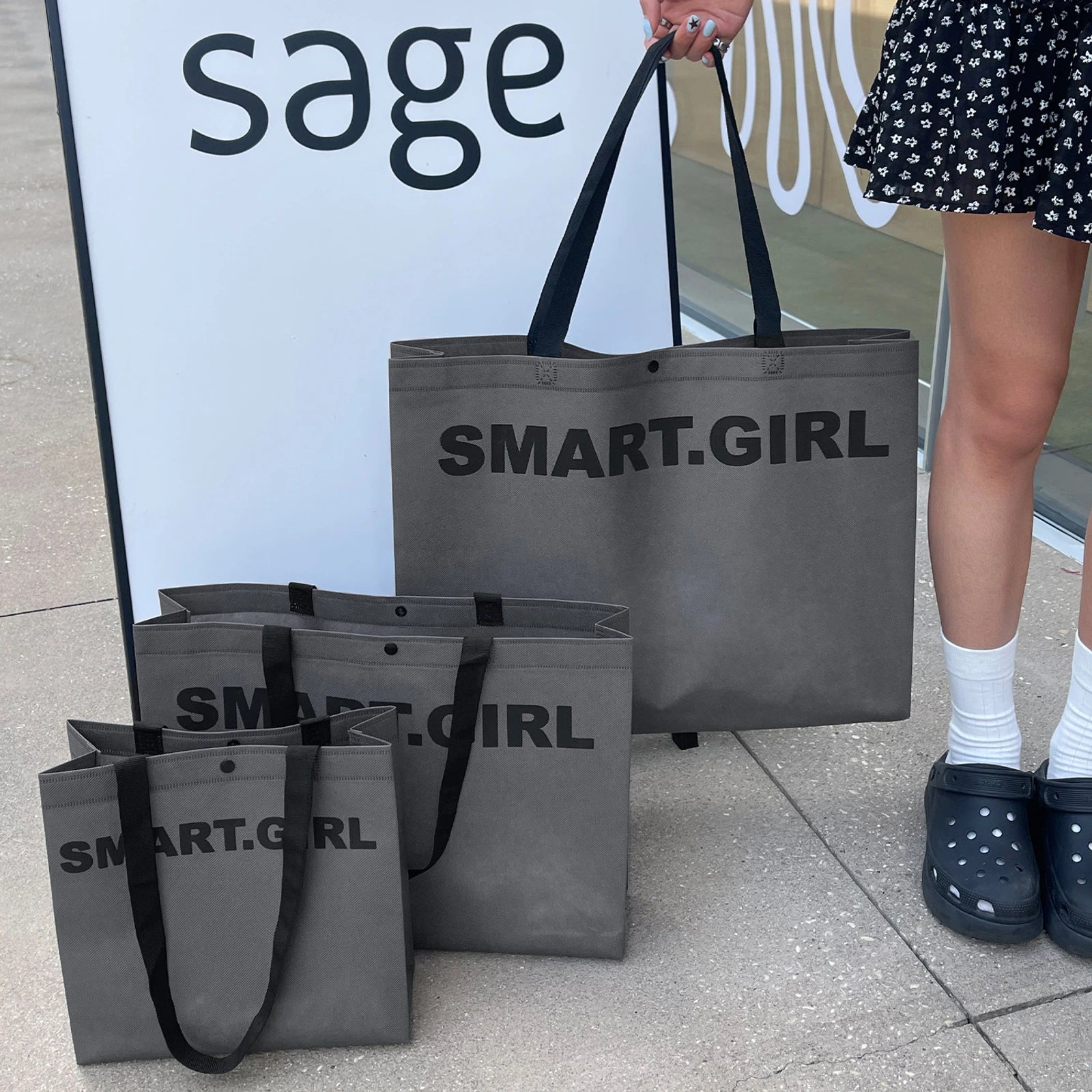 Boutique Non-Woven Tote Bags — 5 Styles — Dark Gray SMARTWebbing Handles Tote