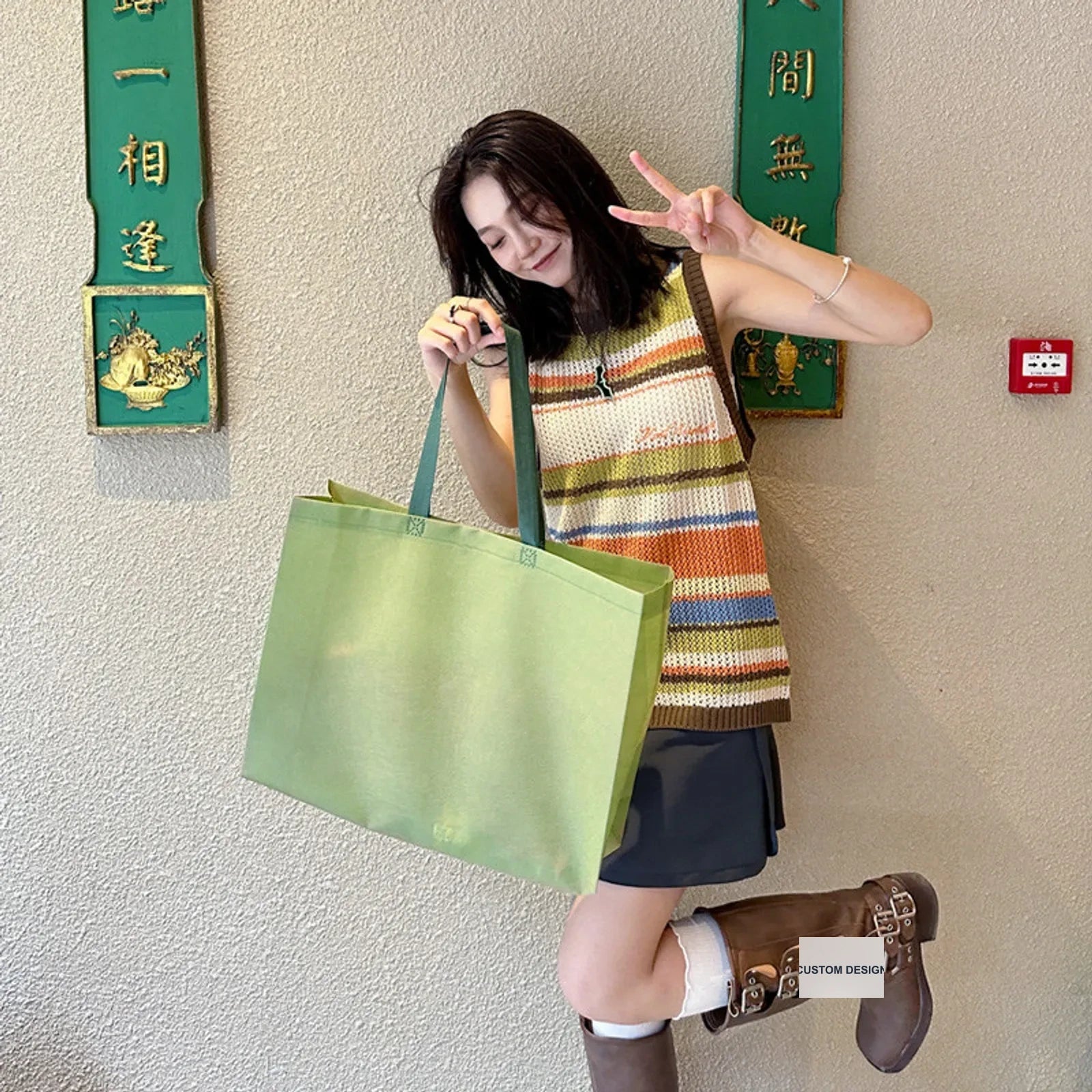 Boutique Non-Woven Tote Bags — 5 Styles — Matcha Green