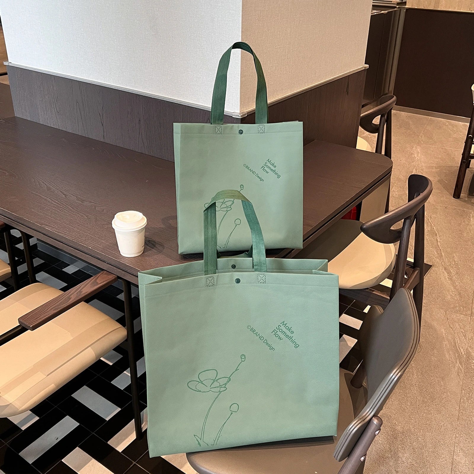 Boutique Non-Woven Tote Bags — 5 Styles — Muted Green
