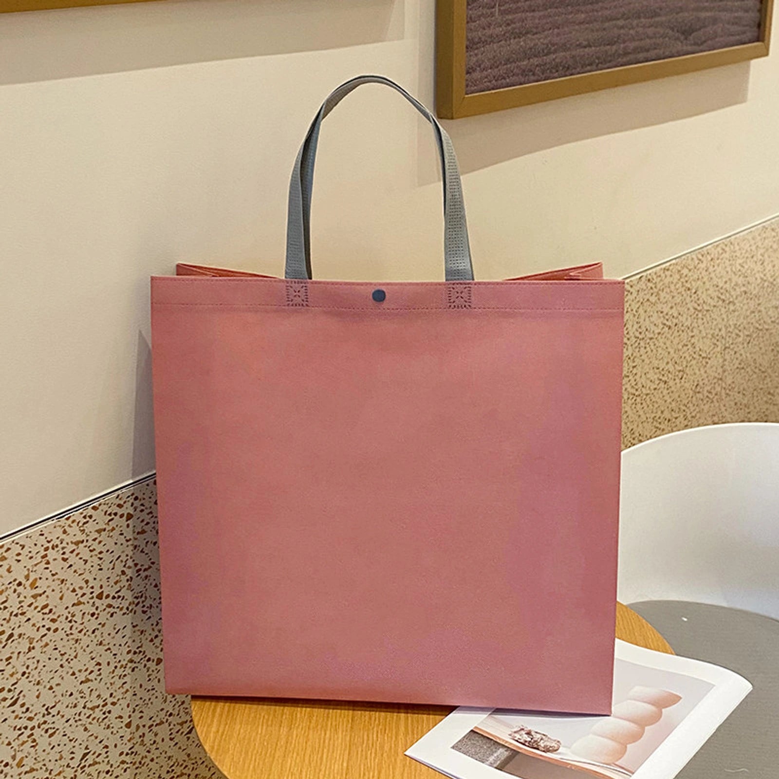 Boutique Non-Woven Tote Bags — 5 Styles — Plain Pink Large