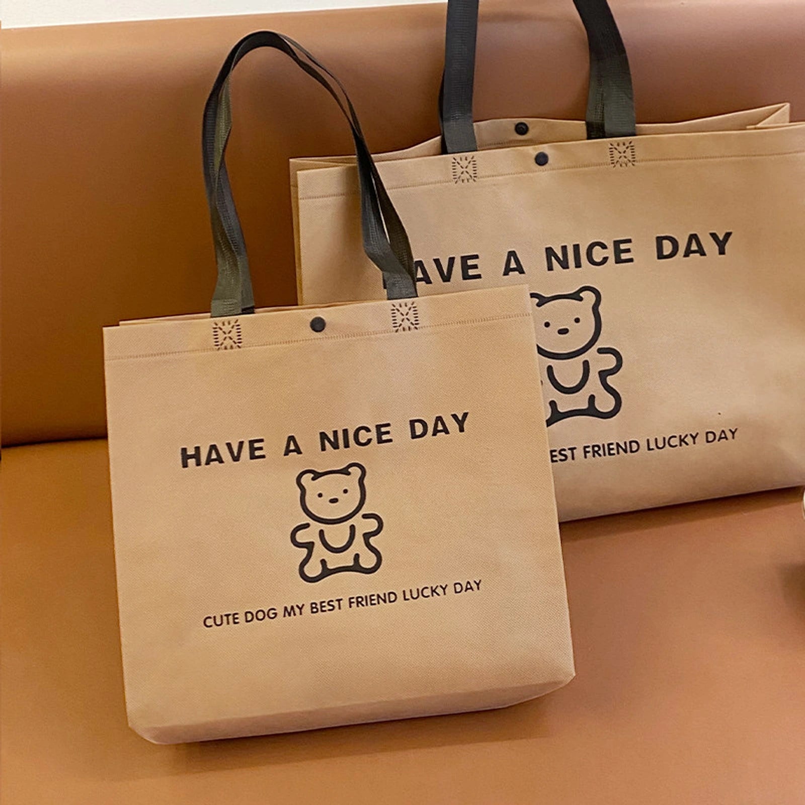 Boutique Non-Woven Tote Bags — 5 Styles — Snap — Closure Bear Print