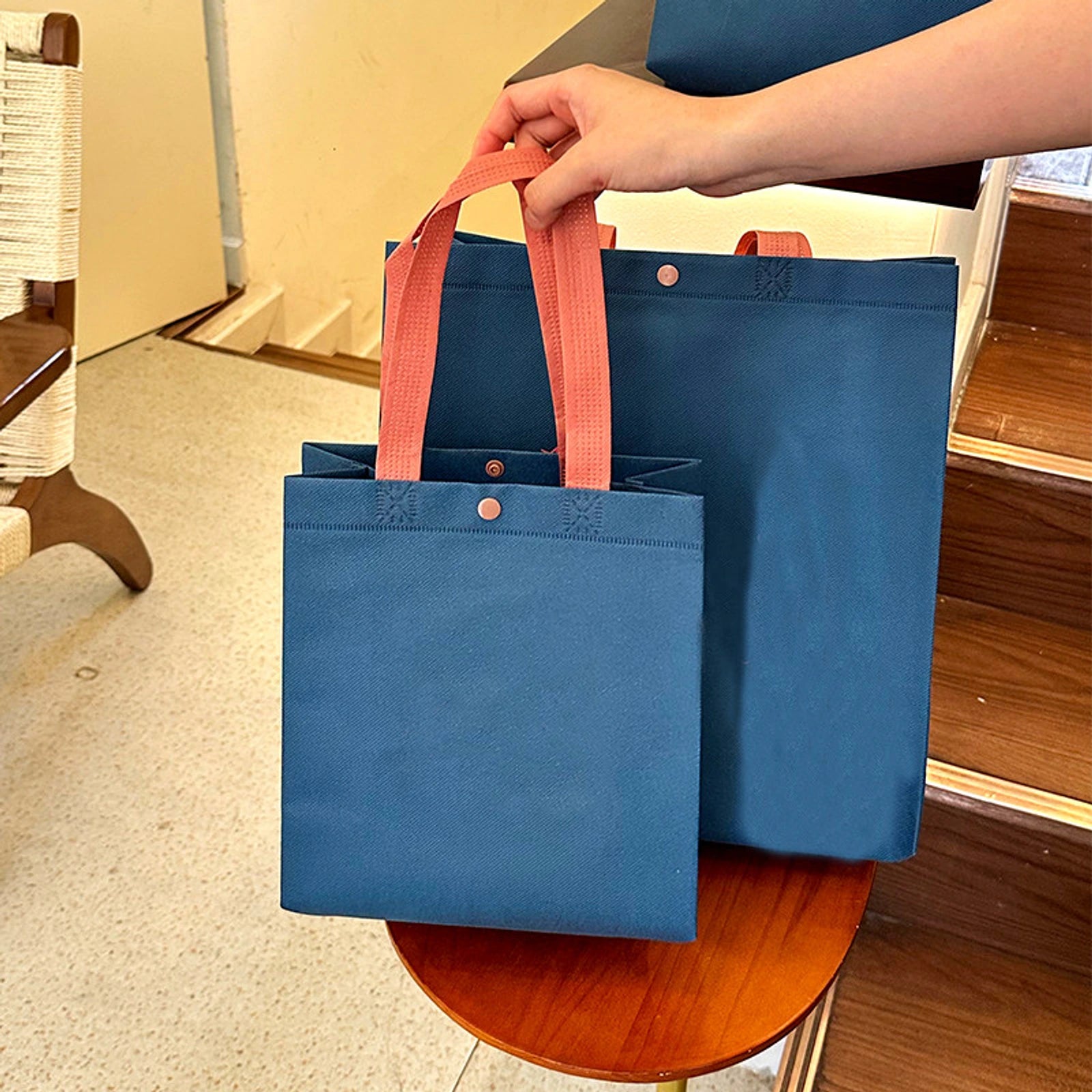 Boutique Non-Woven Tote Bags — 6 Cat & Plain Styles — Haze Blue Plain