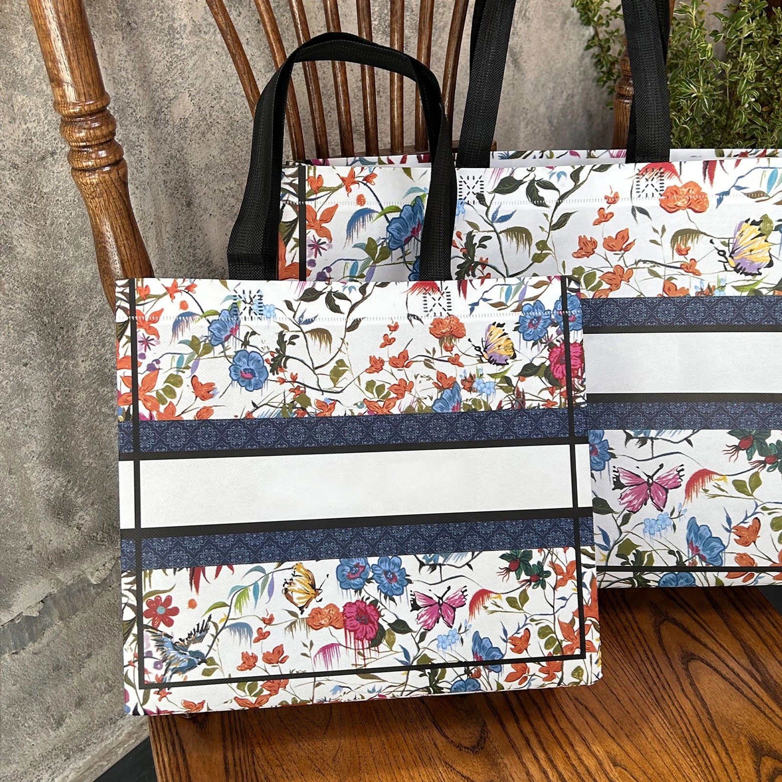 Boutique Non-Woven Tote Bags — 6 Styles — Colorful Floral Print Laminated（Plain）