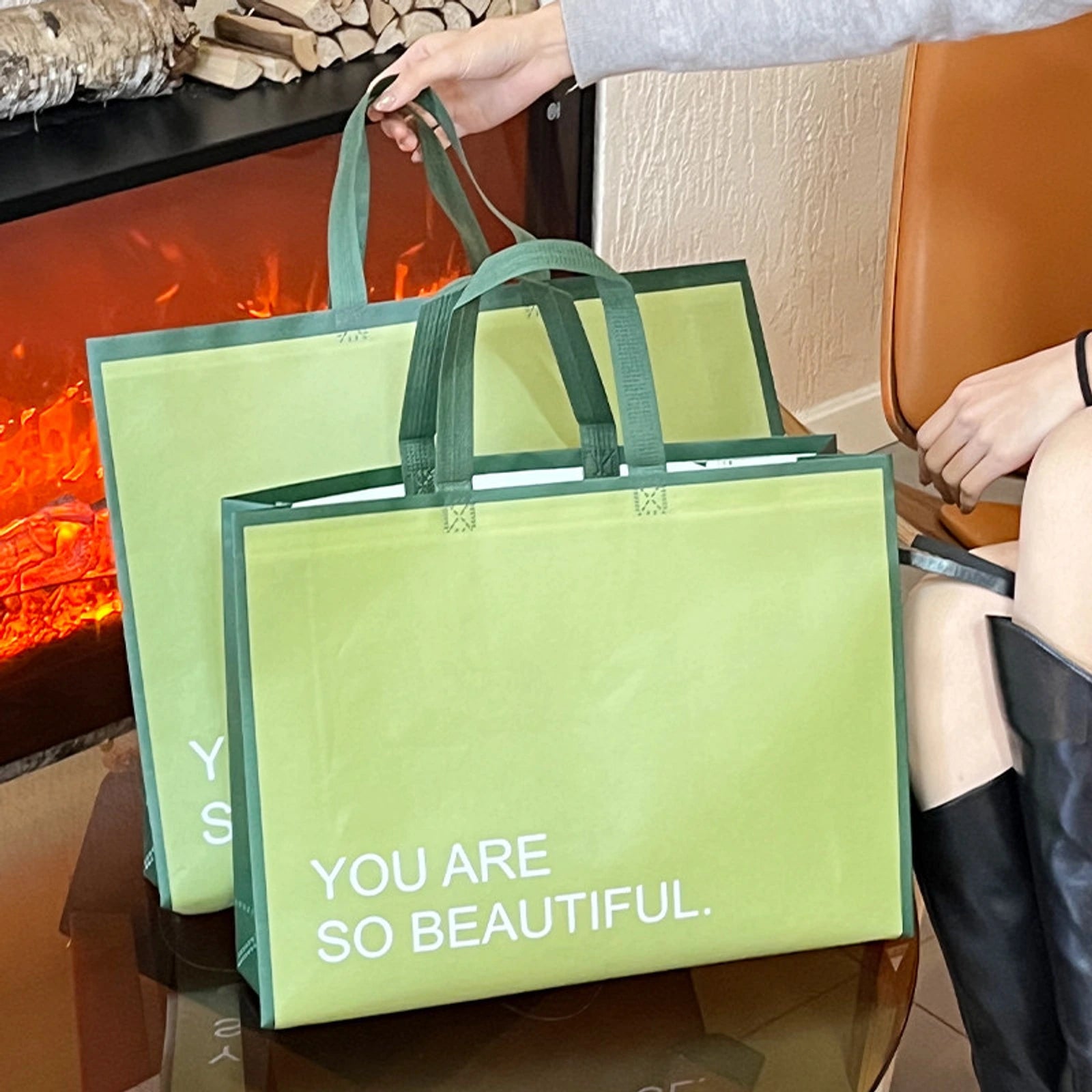 Boutique Non-Woven Tote Bags — 6 Styles — Green