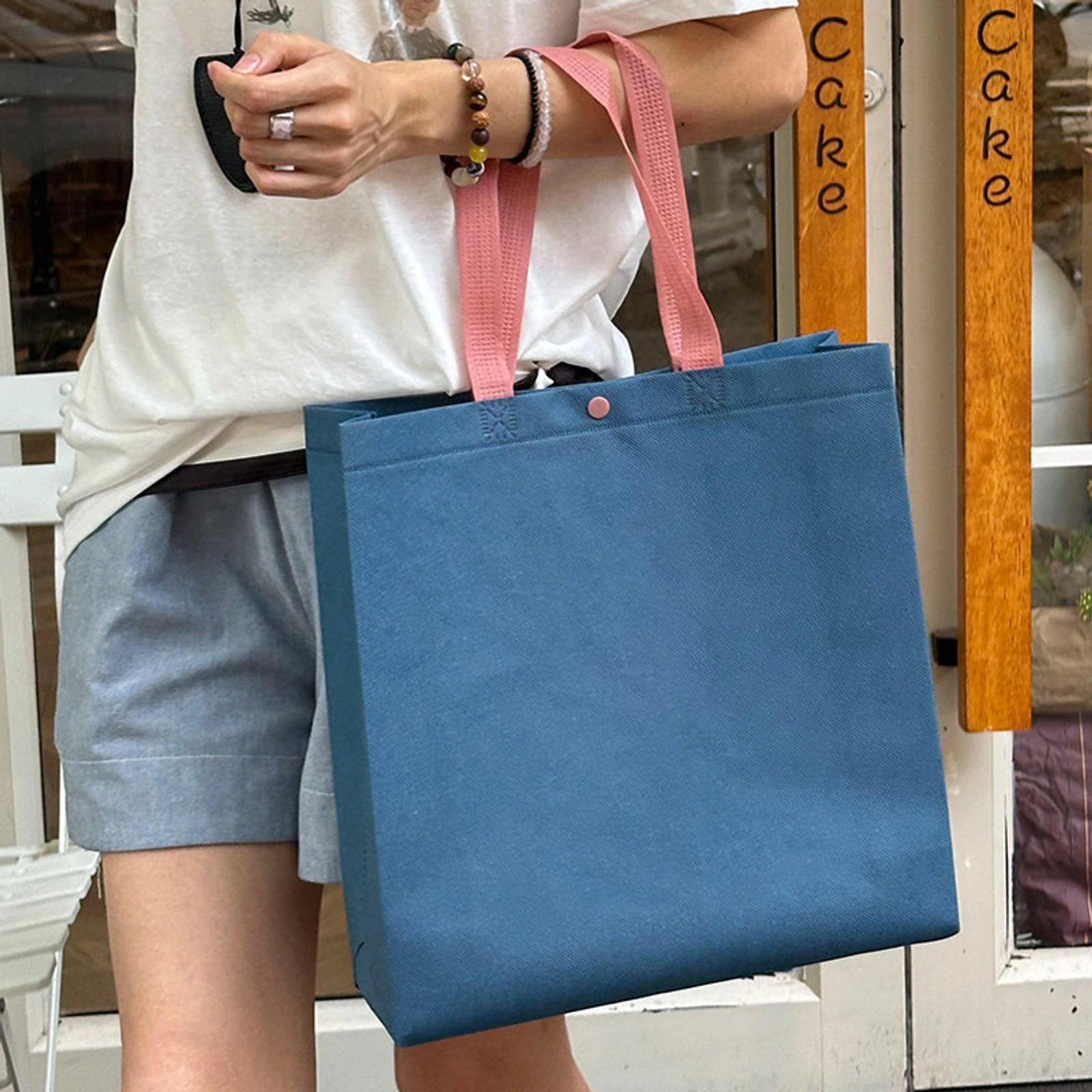 Boutique Non-Woven Tote Bags — 6 Styles — Haze Blue Plain