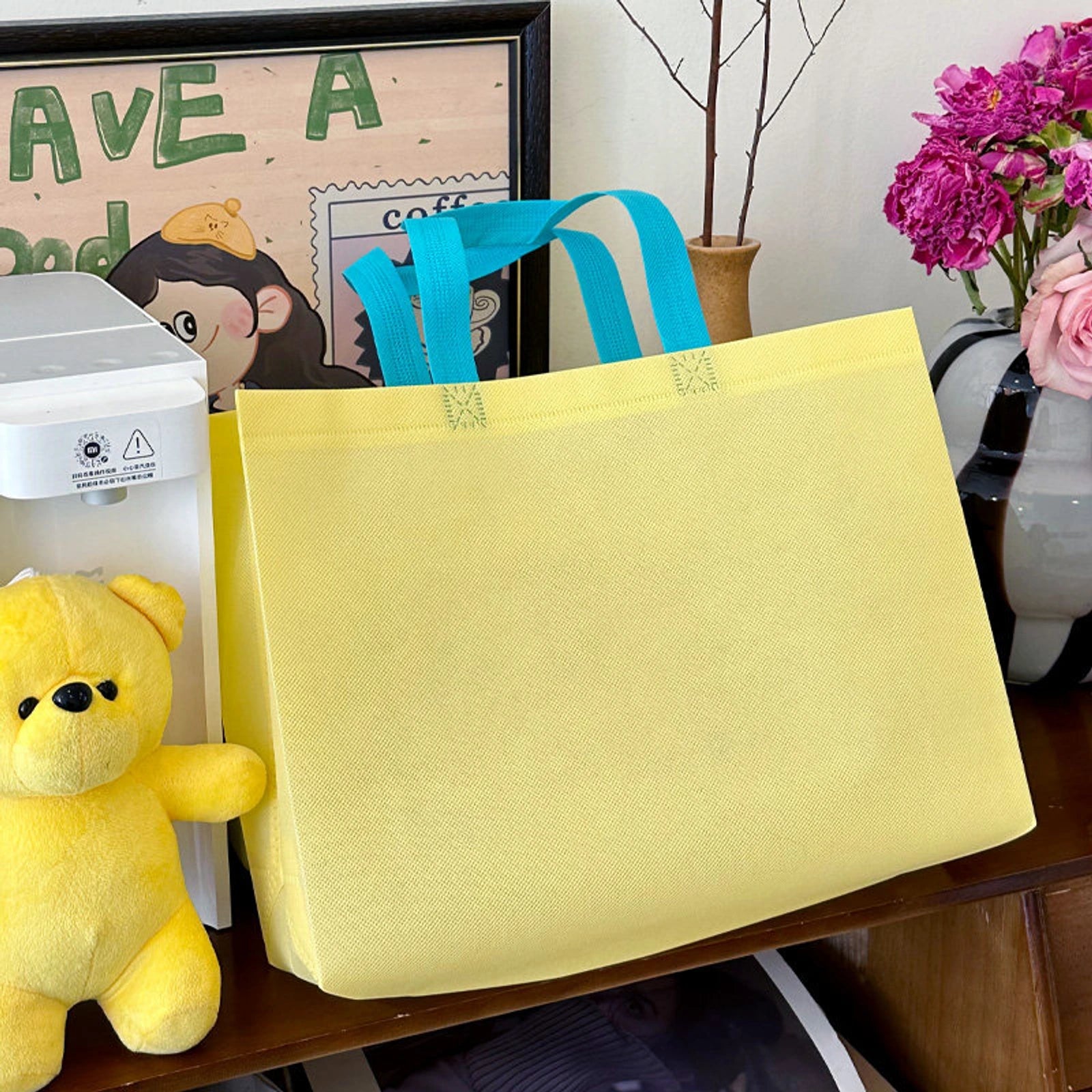 Boutique Non-Woven Tote Bags — 6 Styles — Lemon YellowPlain
