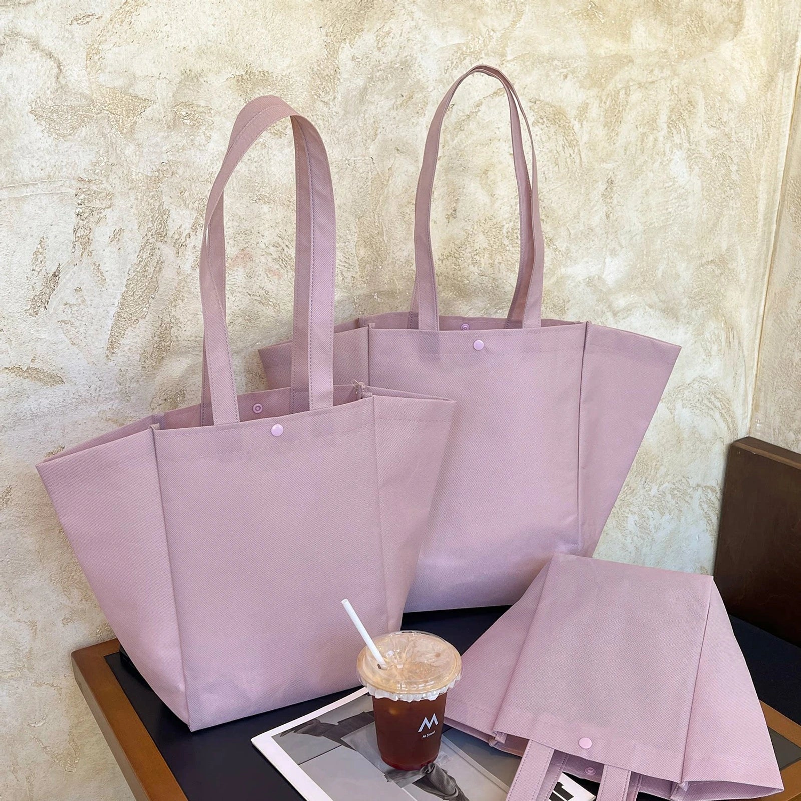 Boutique Non-Woven Tote Bags — 6 Styles — Light Purple Trapezoid Tote