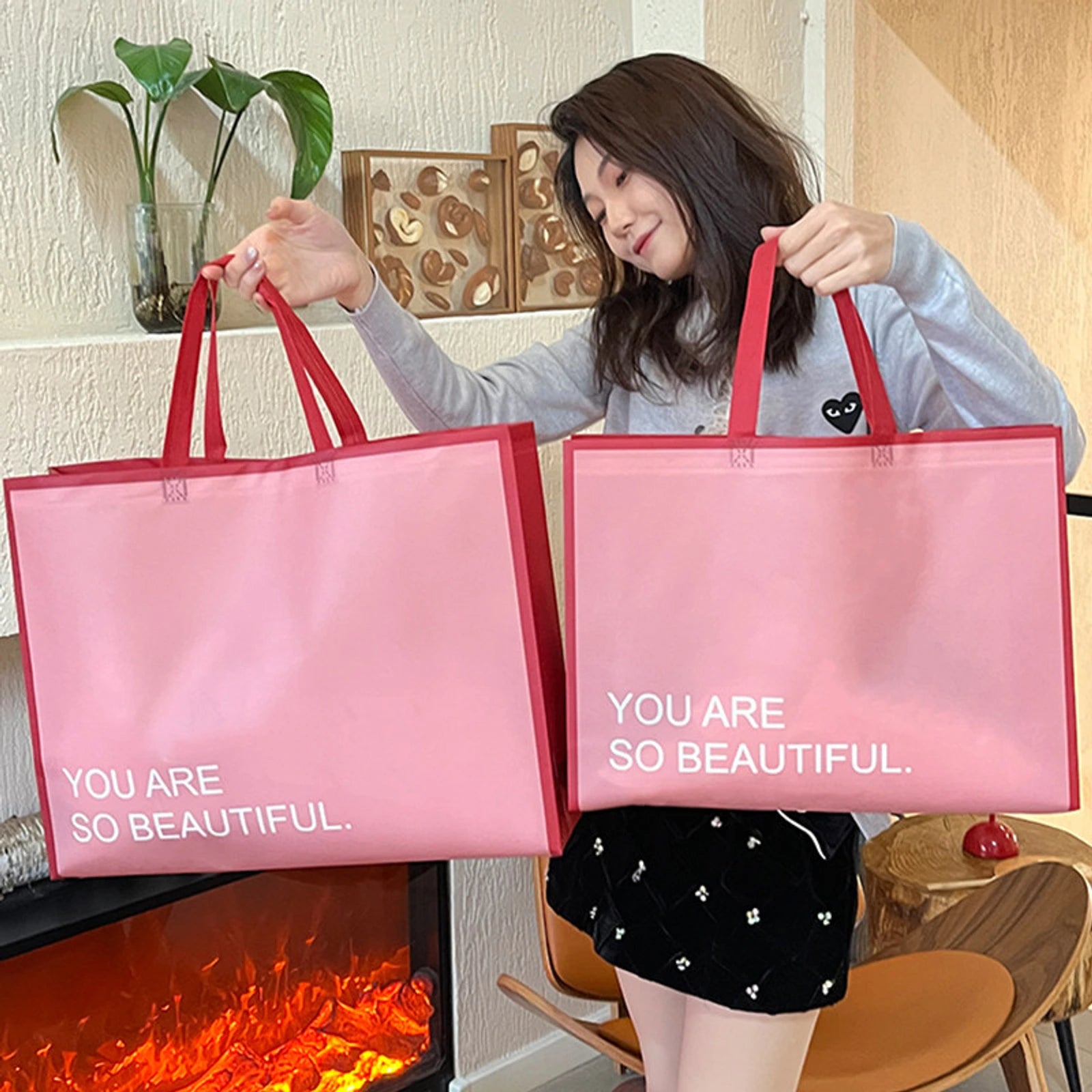 Boutique Non-Woven Tote Bags — 6 Styles — Pink