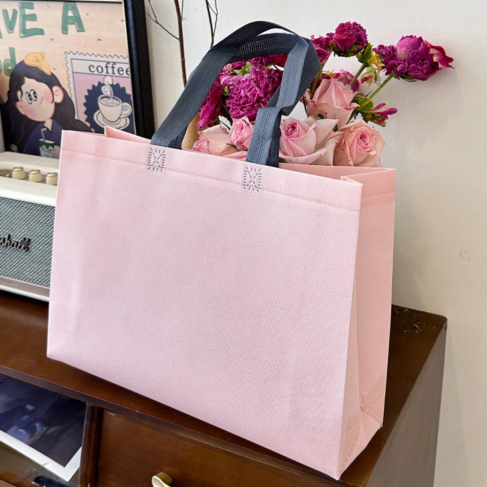 Boutique Non-Woven Tote Bags — 6 Styles — Sakura PinkPlain