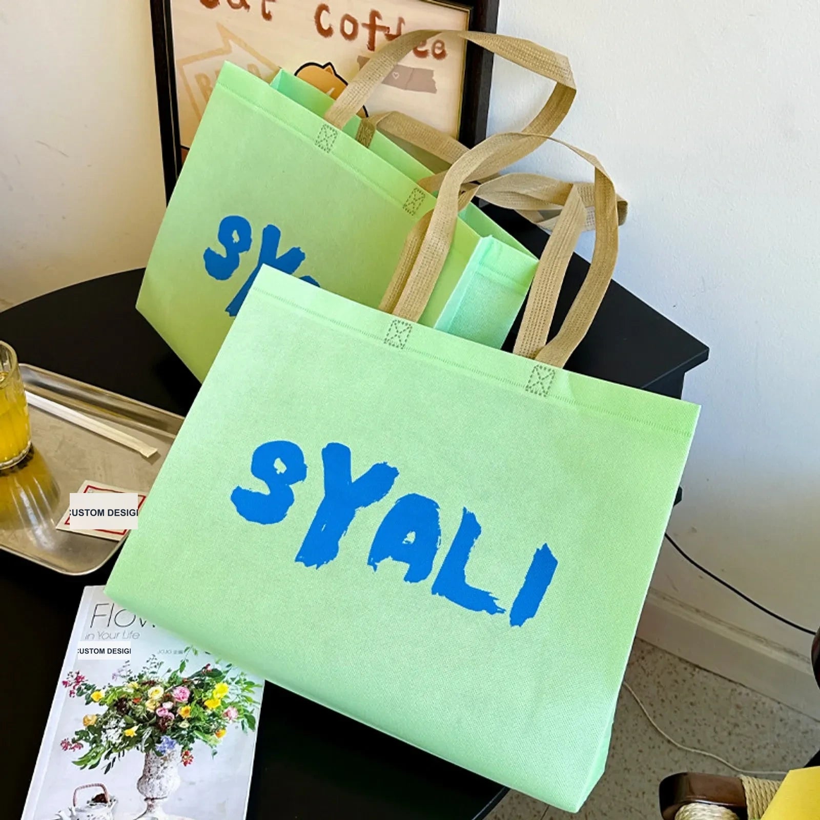 Boutique Non-Woven Tote Bags — 6 Styles — Teal Green — SYALI