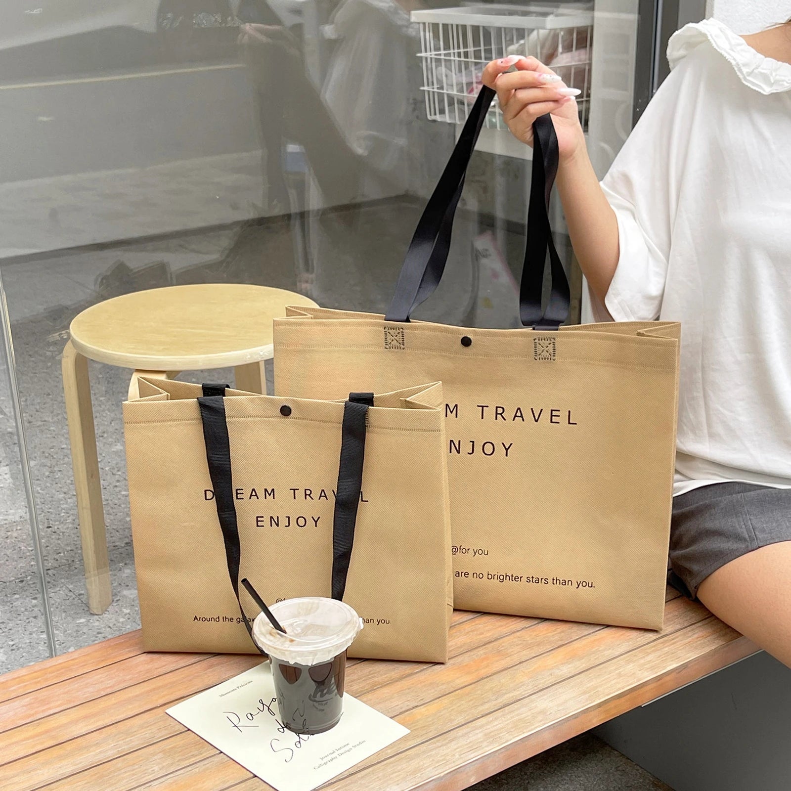 Boutique Non-Woven Tote Bags — 7 Styles — Brown DREAMWebbing Handles Tote