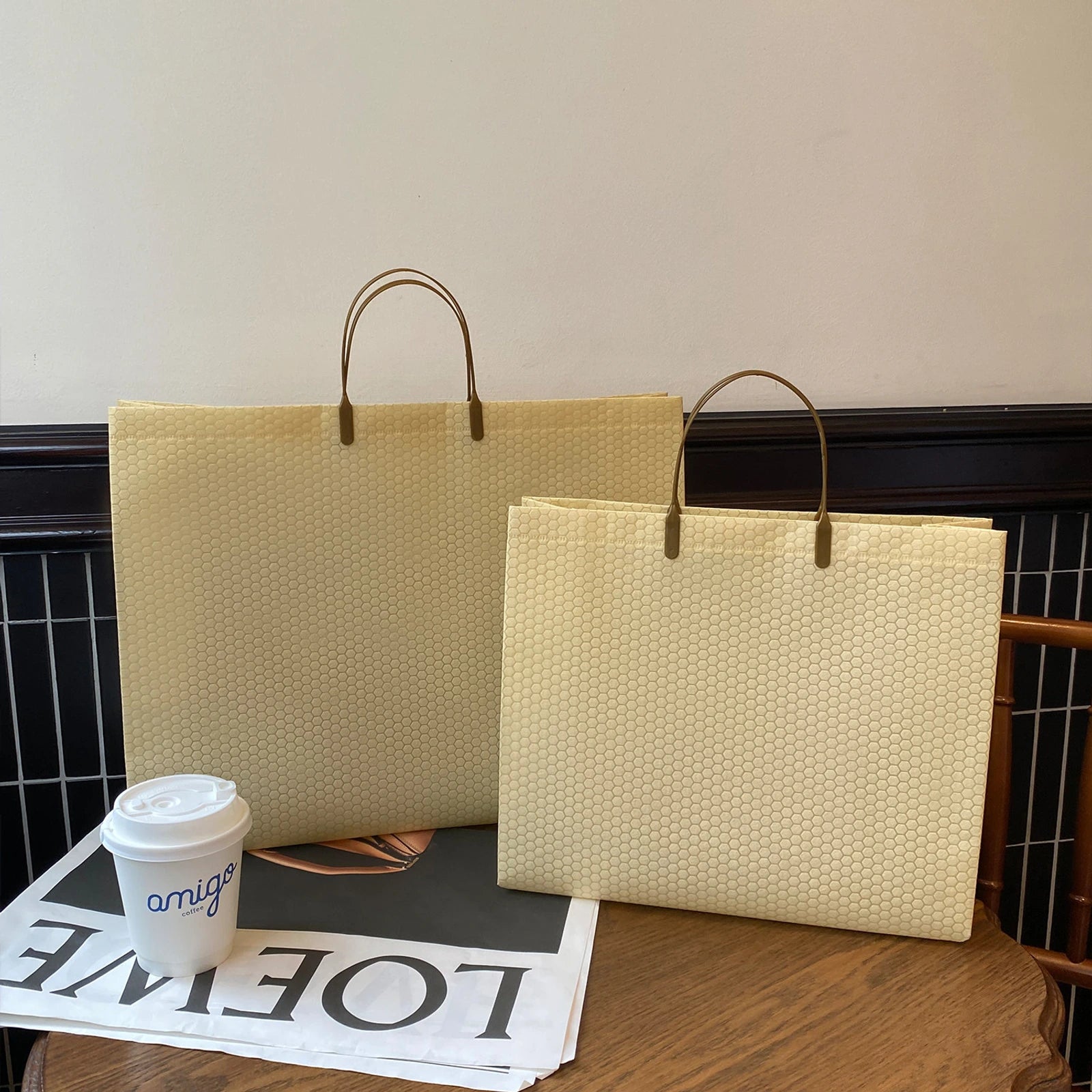 Boutique Non-Woven Tote Bags — 7 Styles — Cheese Yellow Handles