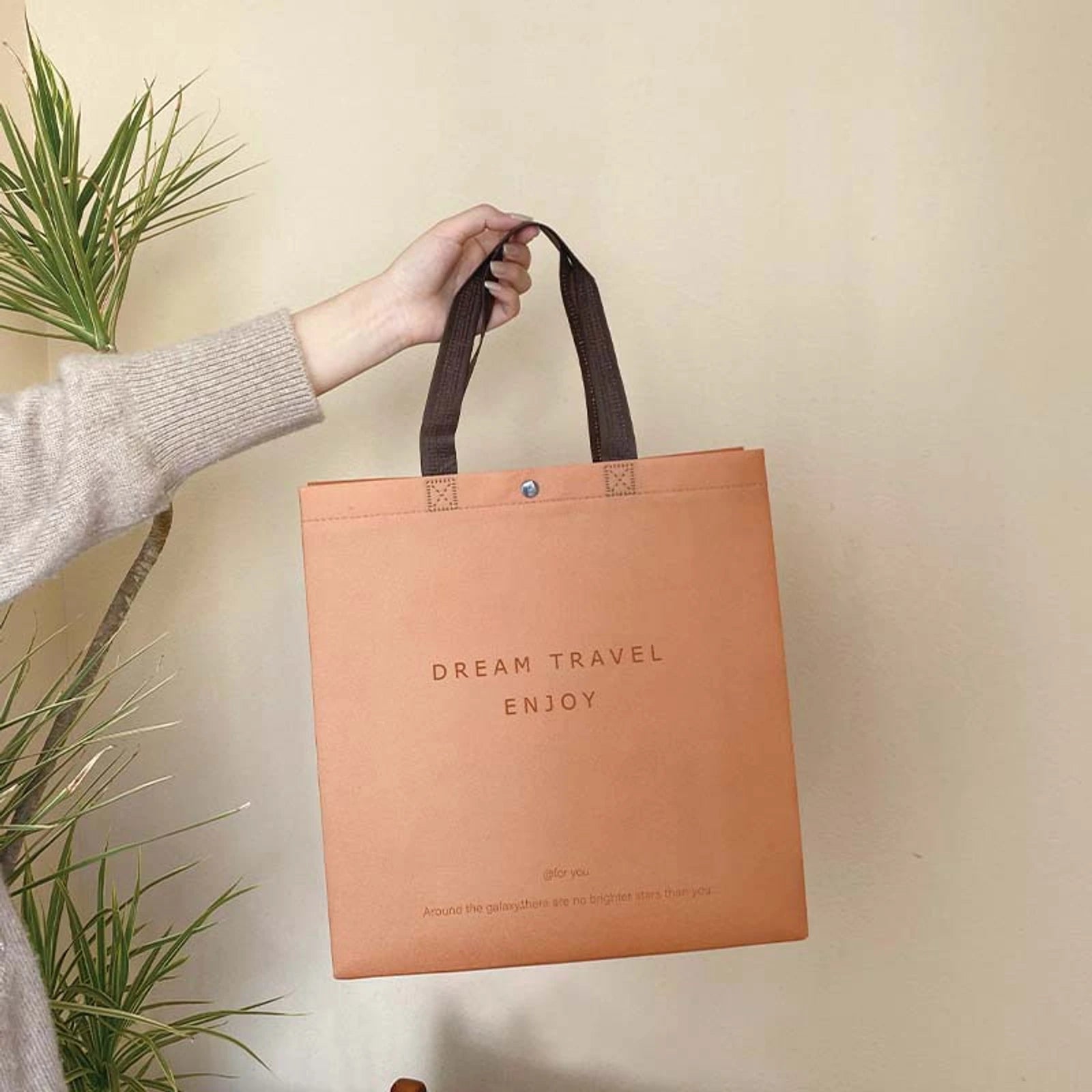 Boutique Non-Woven Tote Bags — 7 Styles — Dream Khaki Snap — Closure Shoulder Carry