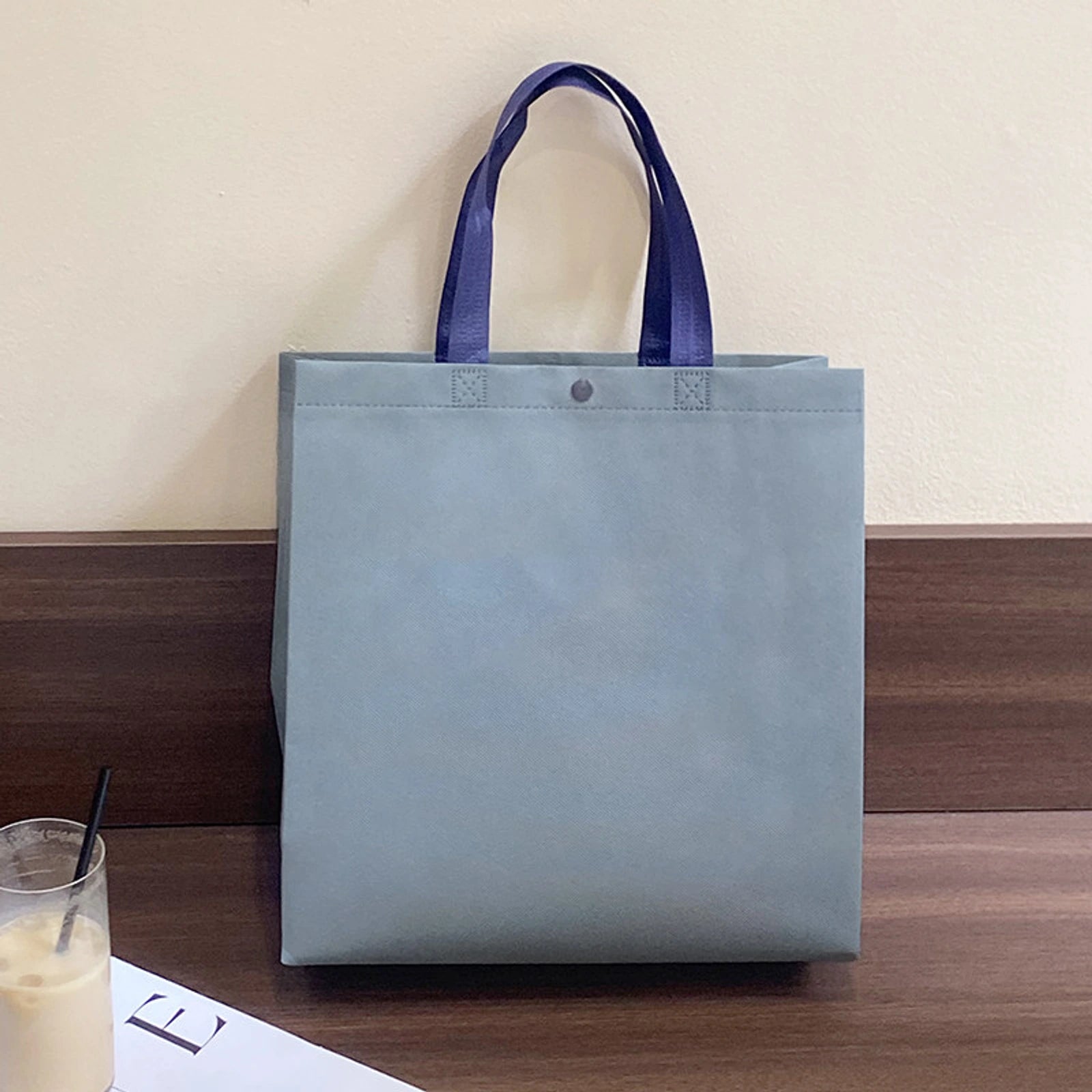 Boutique Non-Woven Tote Bags — 7 Styles — Gray Snap — Closure Shoulder Carry Plain