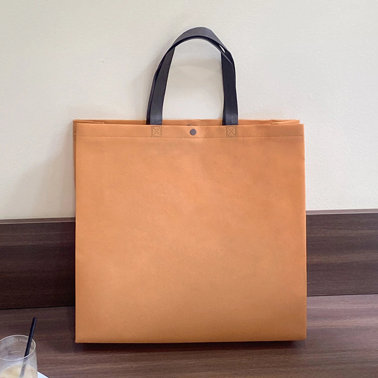 Boutique Non-Woven Tote Bags — 7 Styles — Khaki Snap — Closure Shoulder Carry Plain