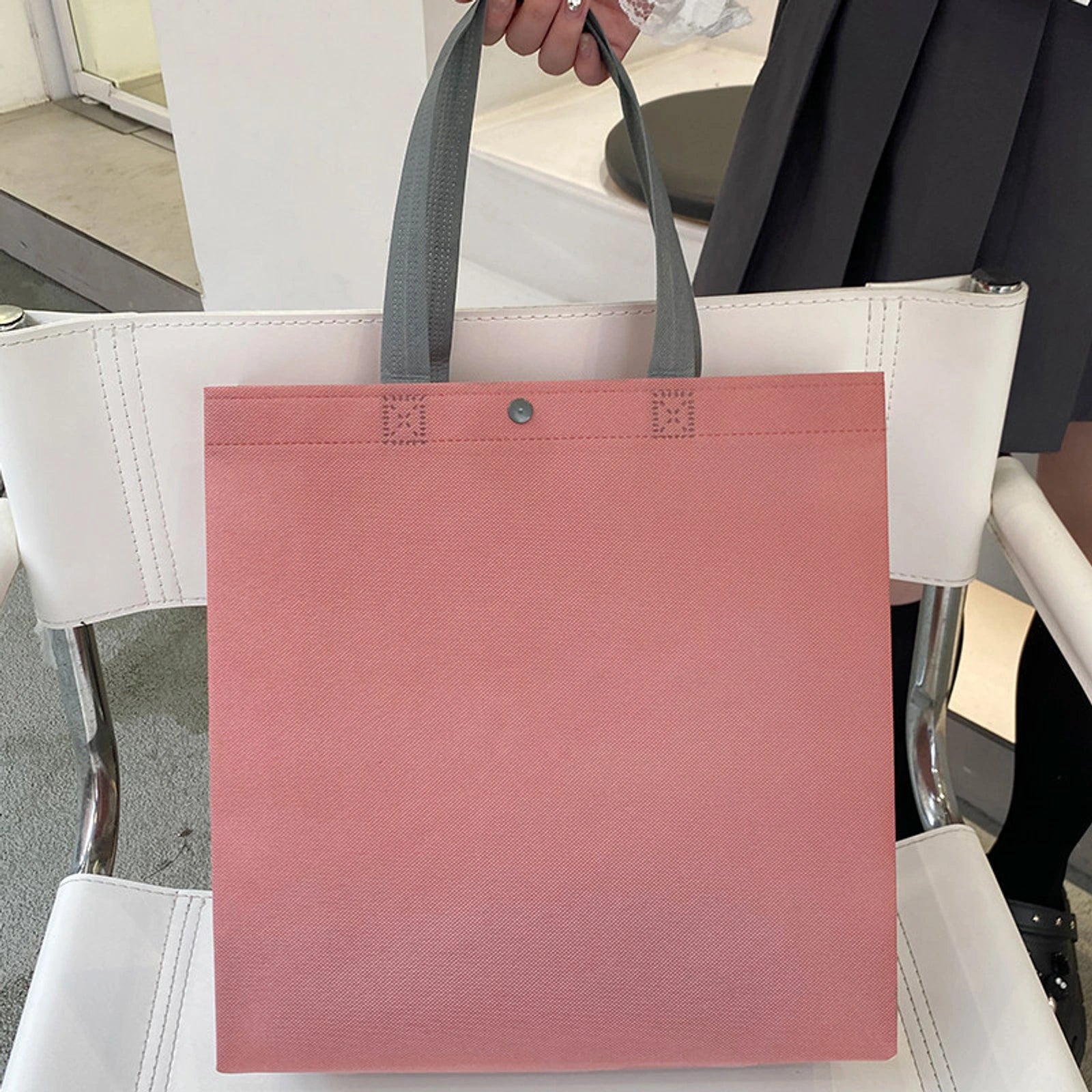 Boutique Non-Woven Tote Bags — 7 Styles — Pink Snap — Closure Shoulder Carry Plain
