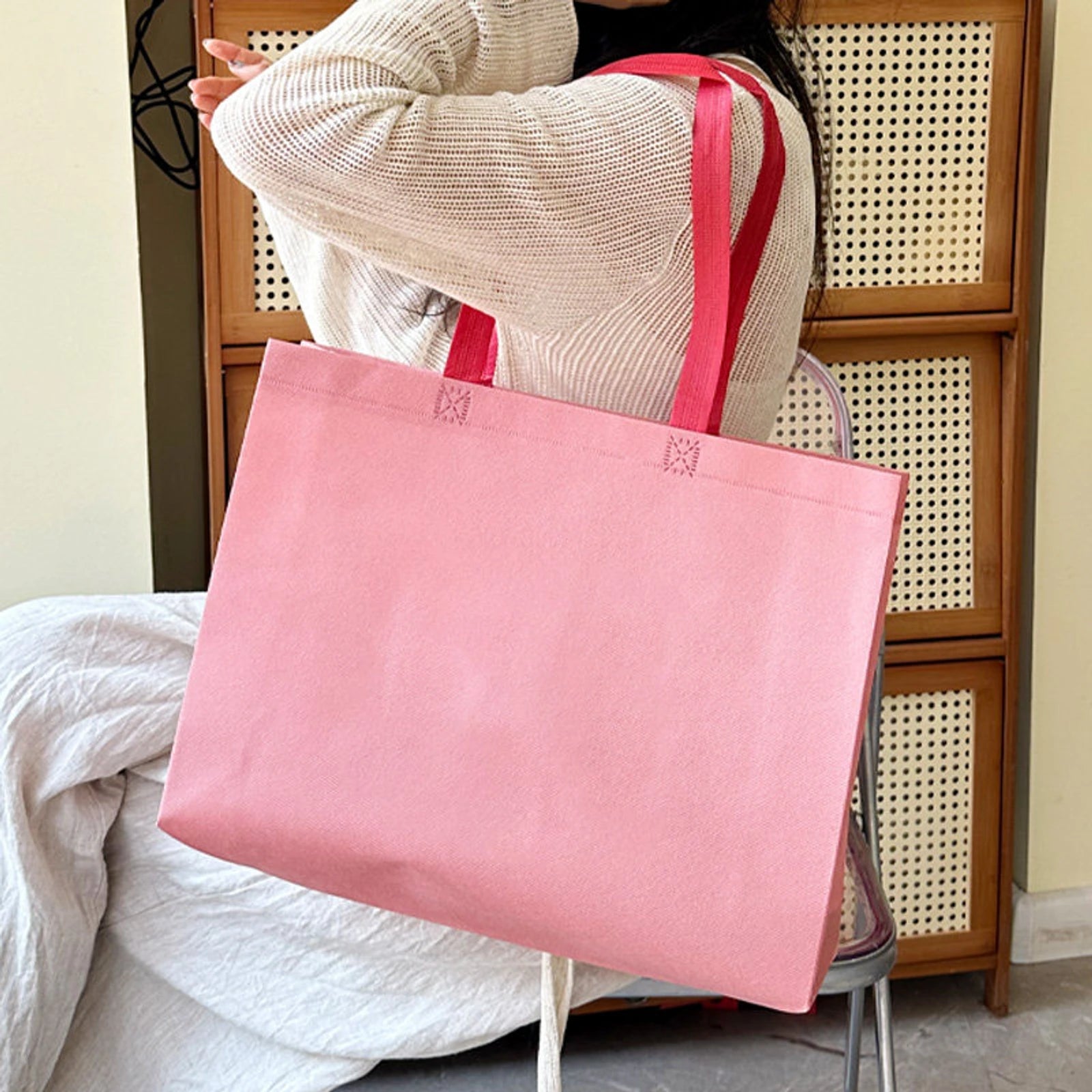 Boutique Non-Woven Tote Bags — 8 Styles — Blush PinkPlain