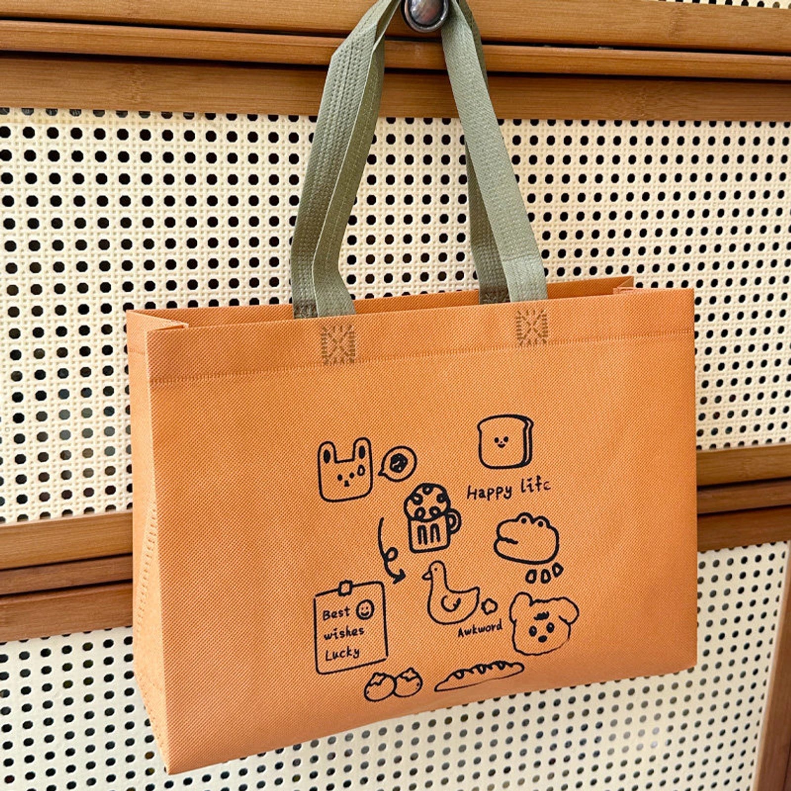Boutique Non-Woven Tote Bags — 8 Styles — Caramel — Bread Bear Print