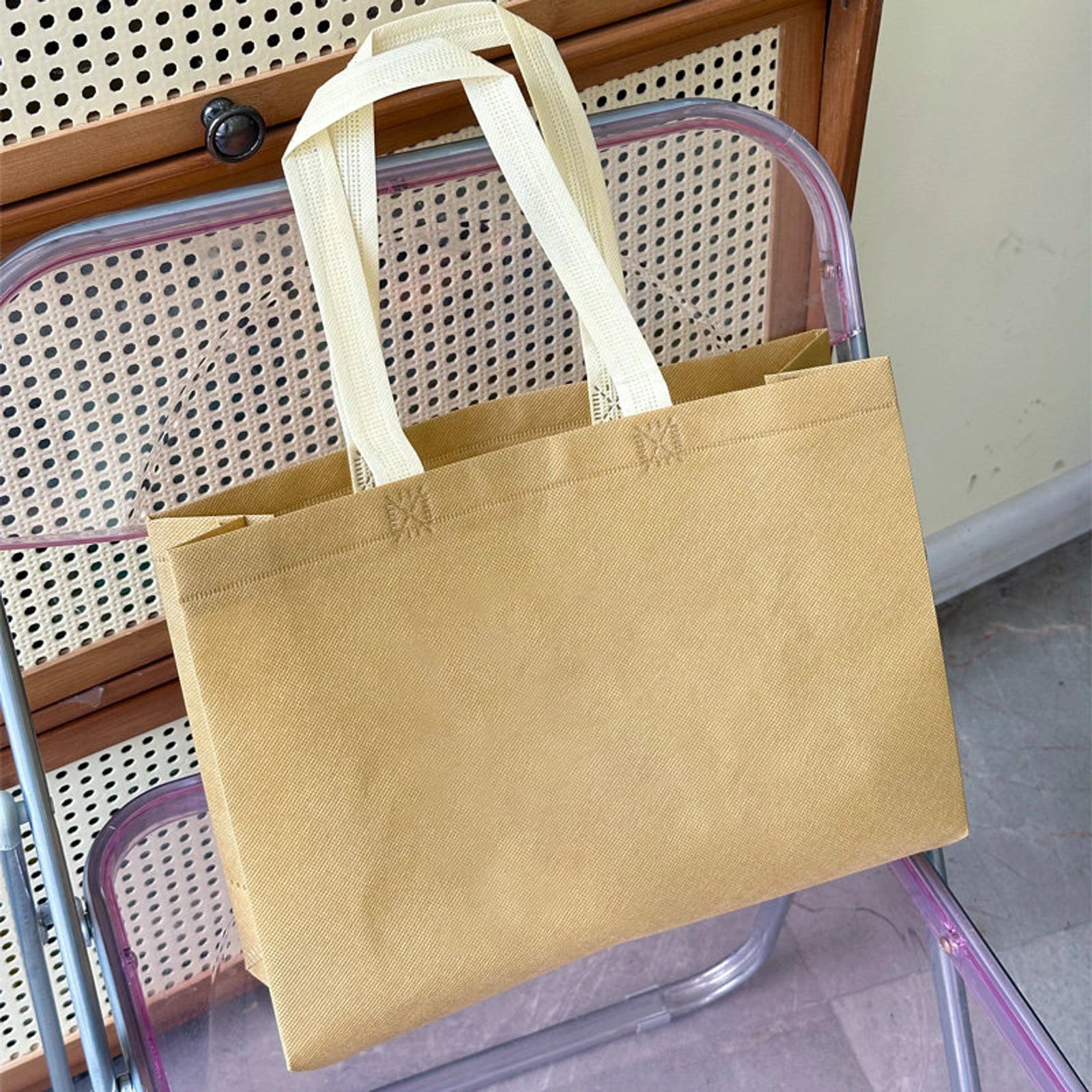 Boutique Non-Woven Tote Bags — 8 Styles — Light KhakiPlain