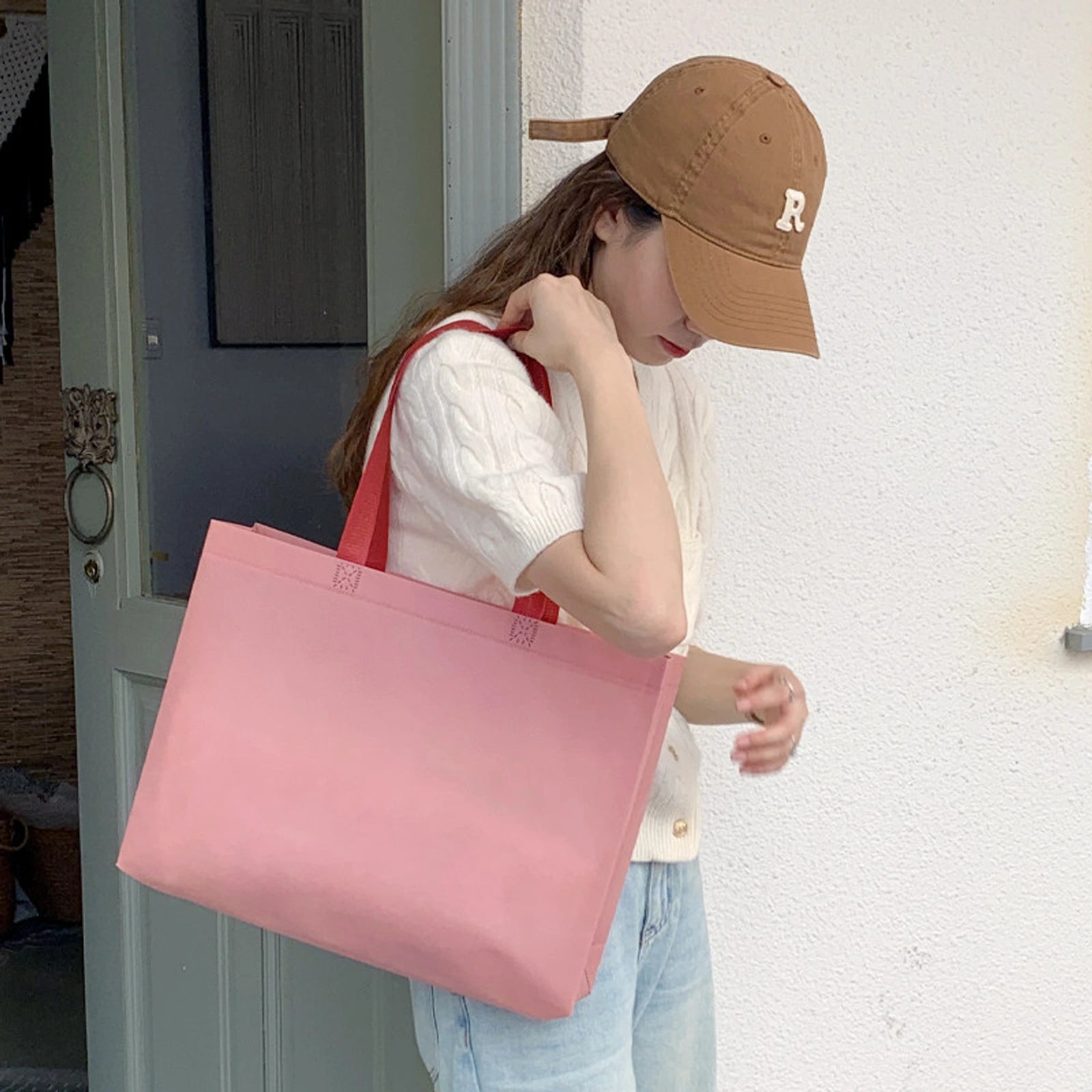Boutique Non-Woven Tote Bags — 9 Styles — Blush PinkPlain