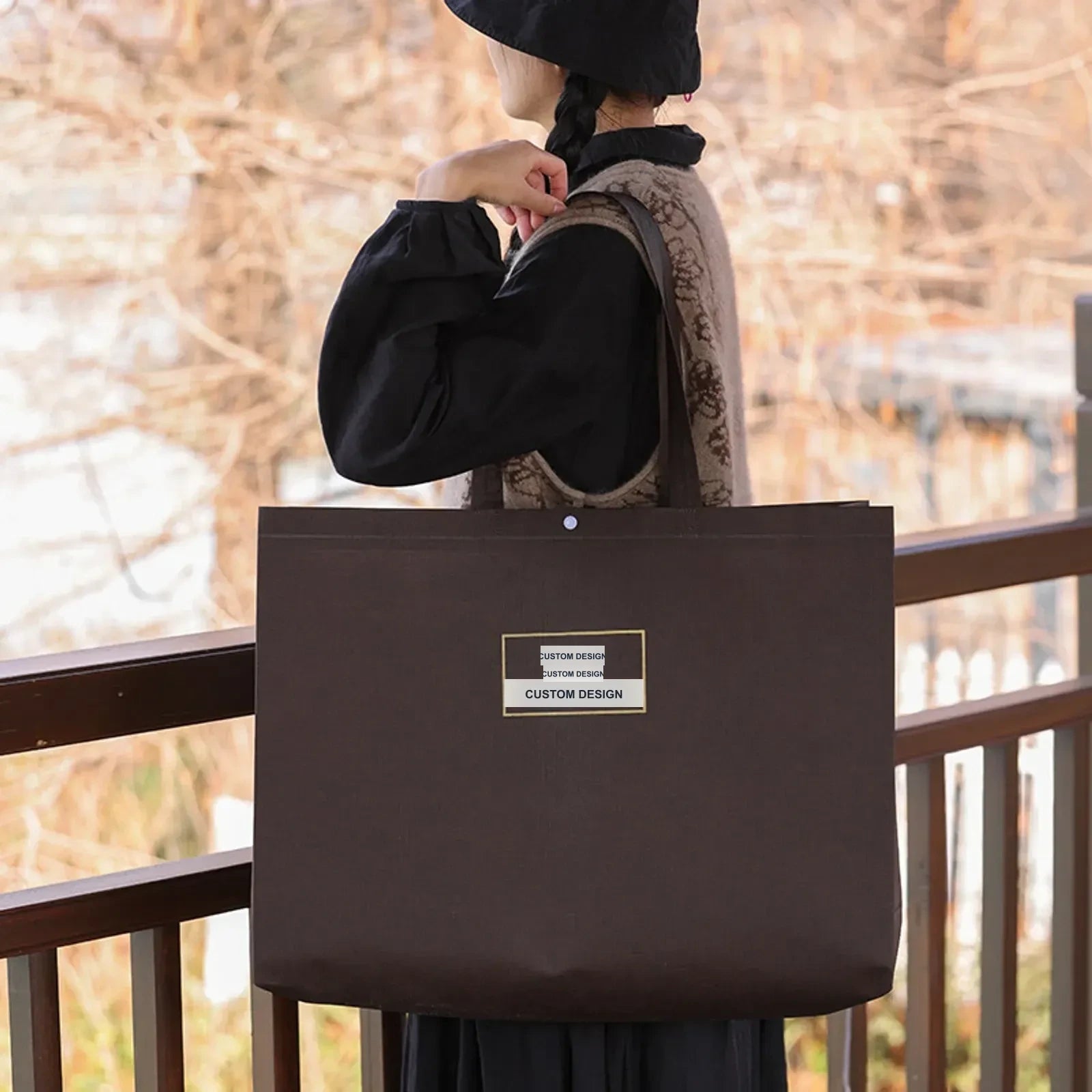 Boutique Non-Woven Tote Bags — 9 Styles — Gusseted — Coffee Brown