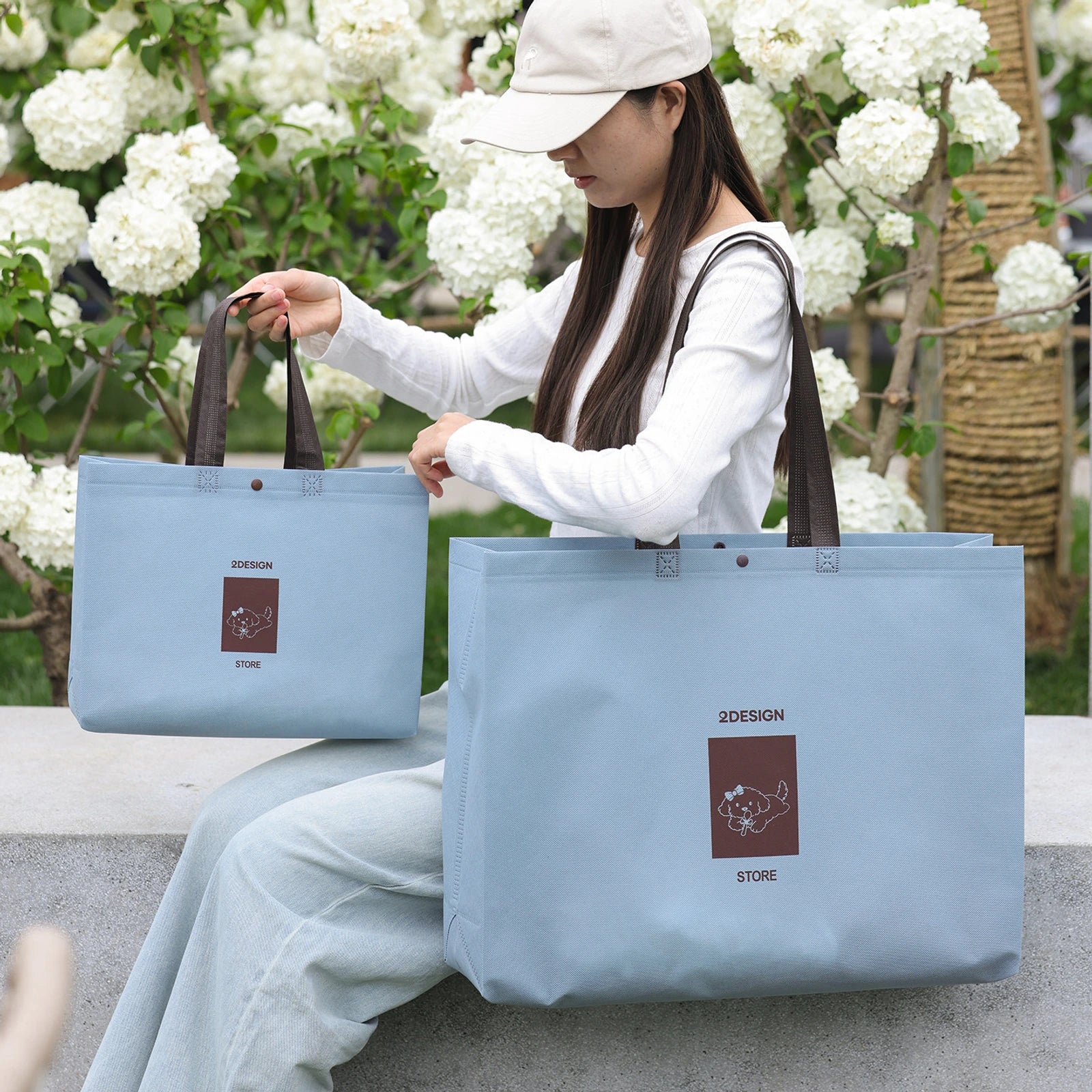 Boutique Non-Woven Tote Bags — 9 Styles — Gusseted — Haze Blue