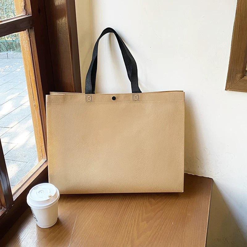 Brown blank snap-button non-woven tote bag