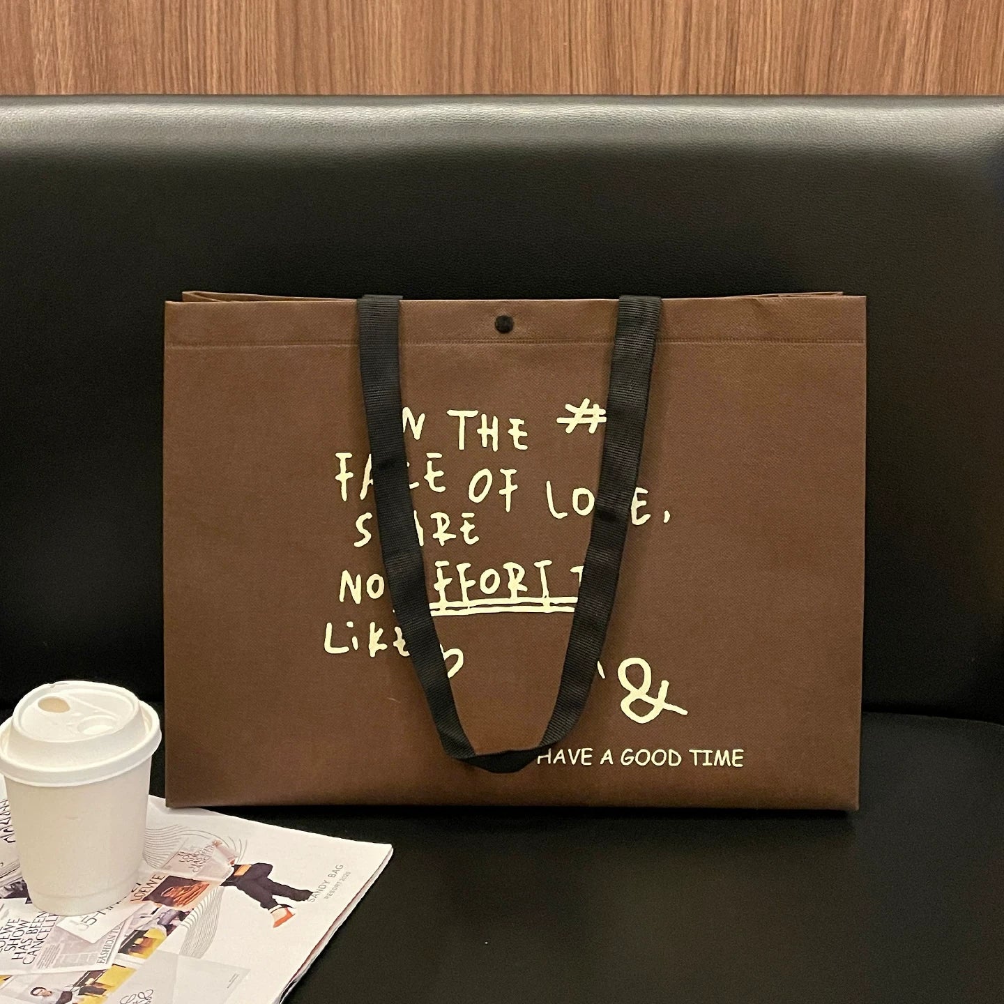 Brown Have a Nice Day non-woven tote bag
