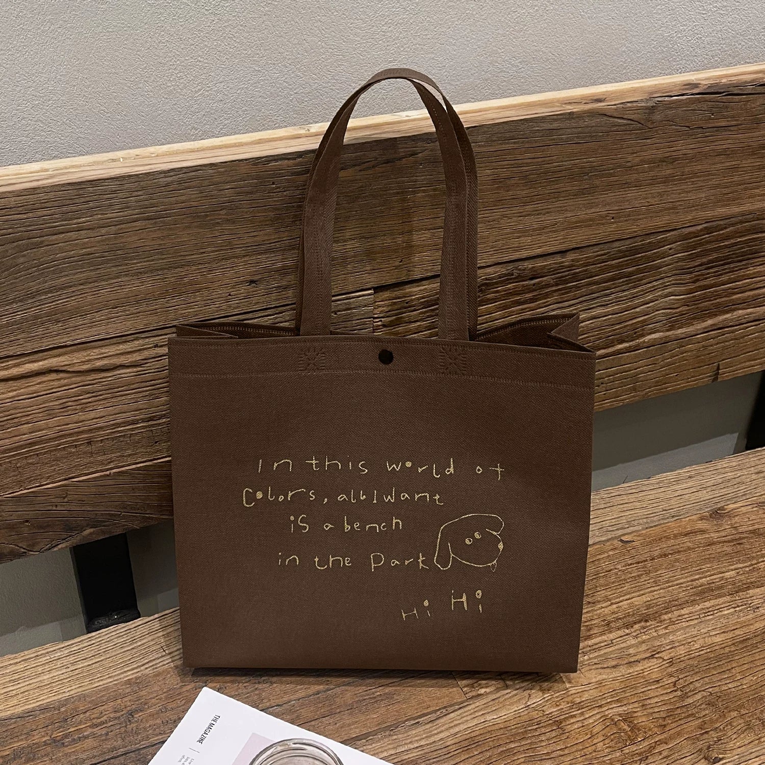 Brown – HiHi Dog Print structured non-woven tote bag