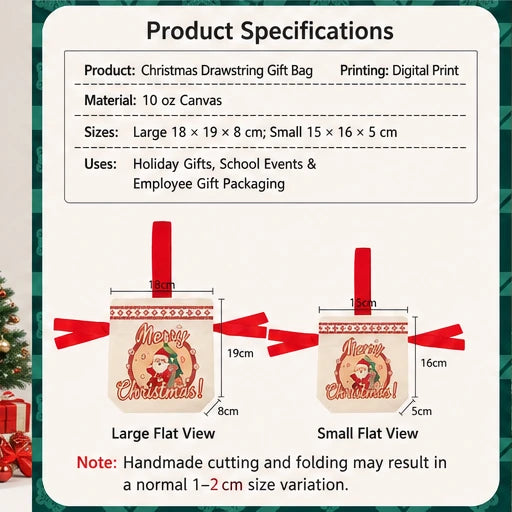 Canvas Christmas drawstring gift bag size and material specifications