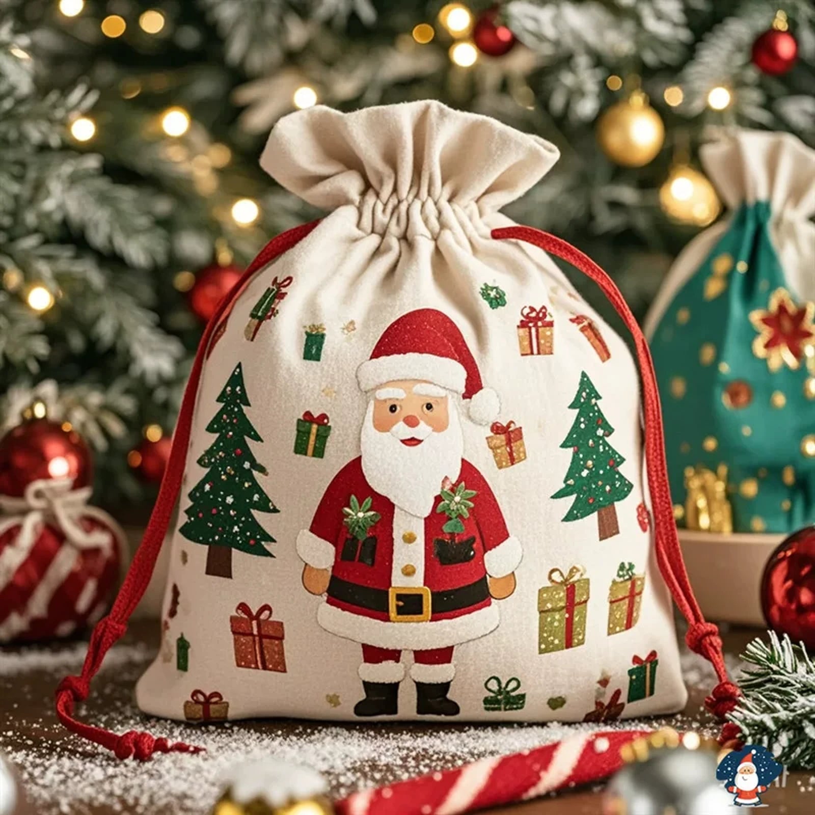 Canvas Christmas Gift Bags with Drawstring or Carry Handles – selected option 35672644259