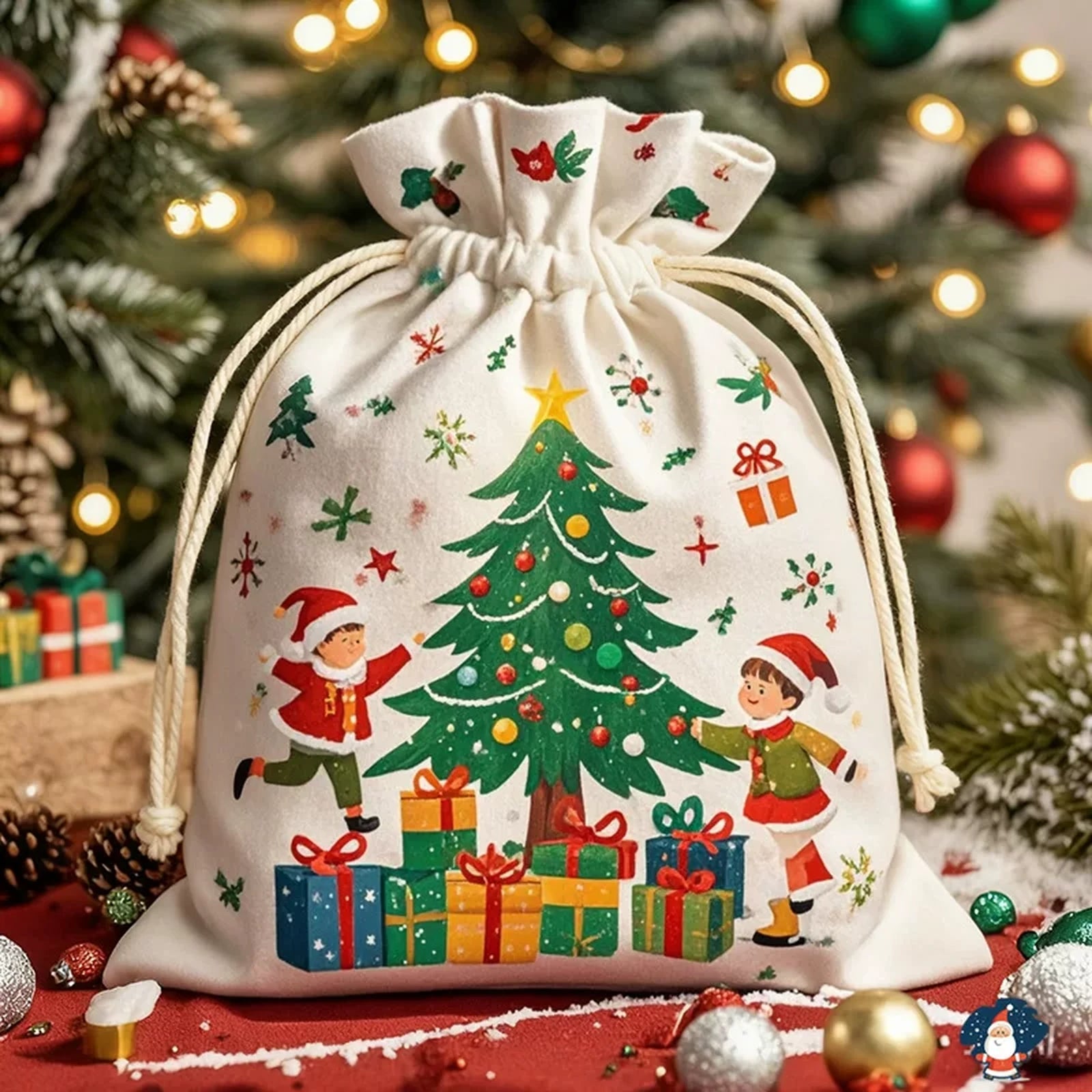 Canvas Christmas Gift Bags with Drawstring or Carry Handles – selected option 35672644260