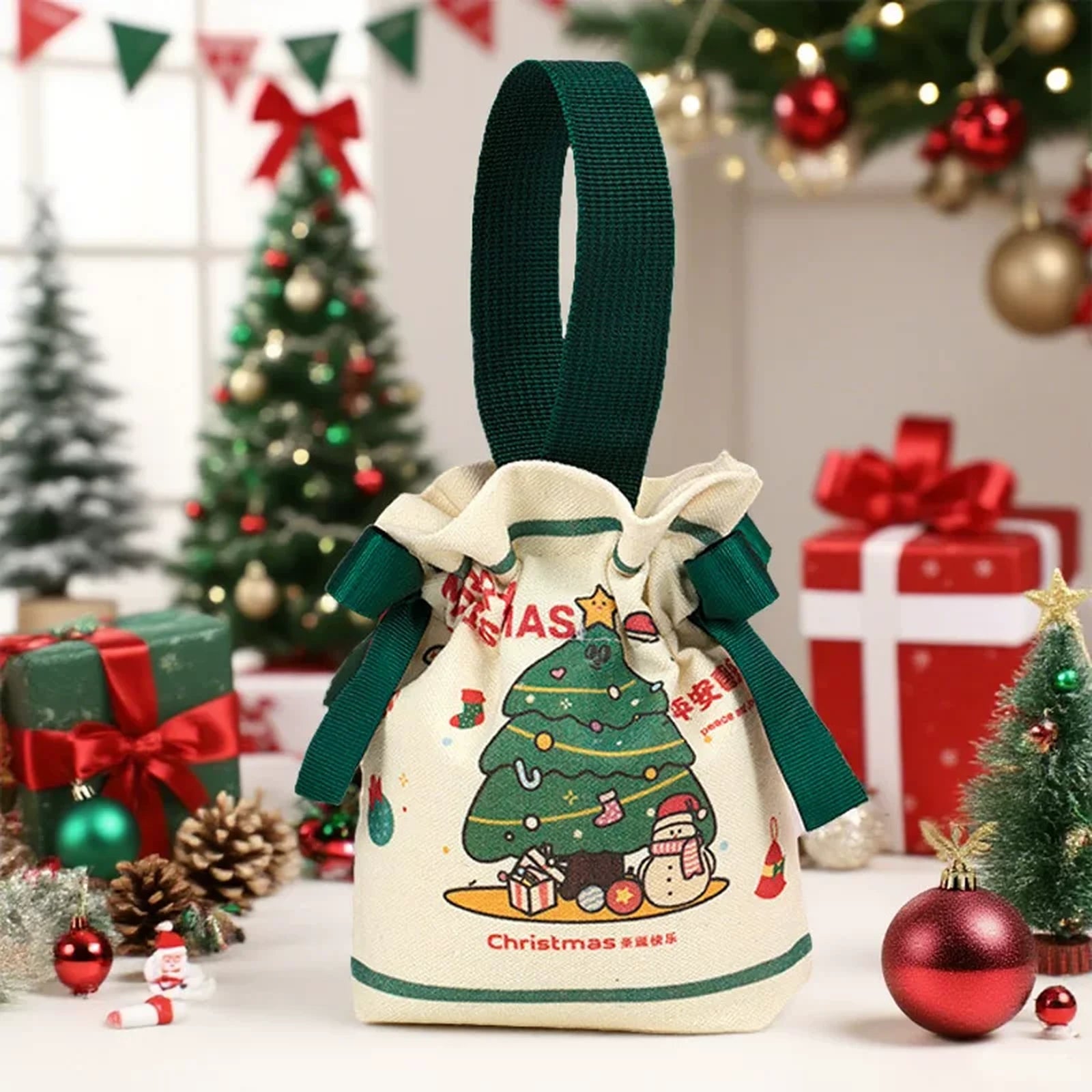 Canvas Christmas Gift Bags with Drawstring or Carry Handles – selected option 39846003264