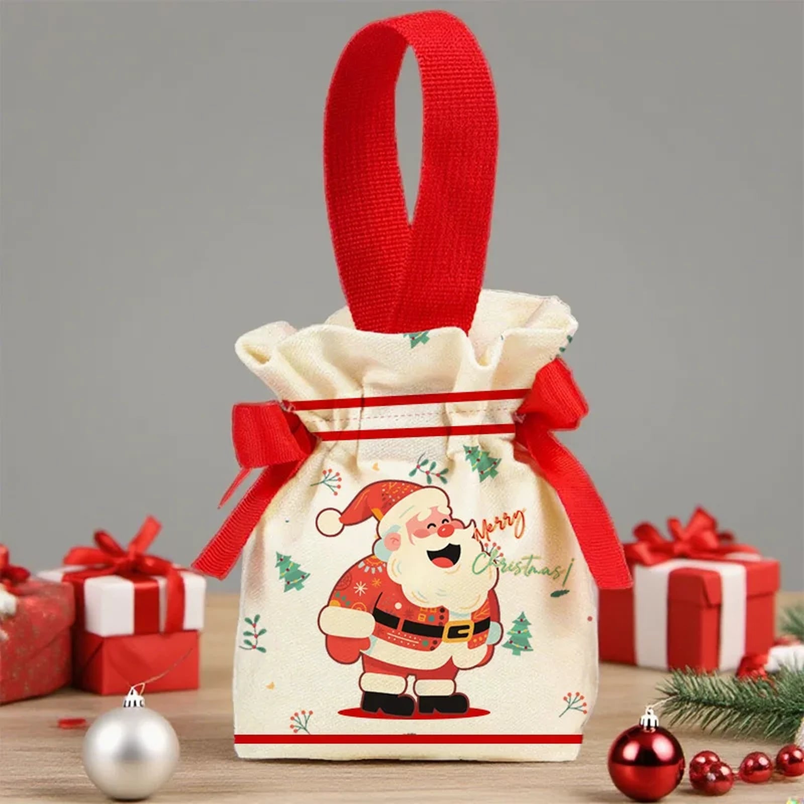 Canvas Christmas Gift Bags with Drawstring or Carry Handles – selected option 41014484957
