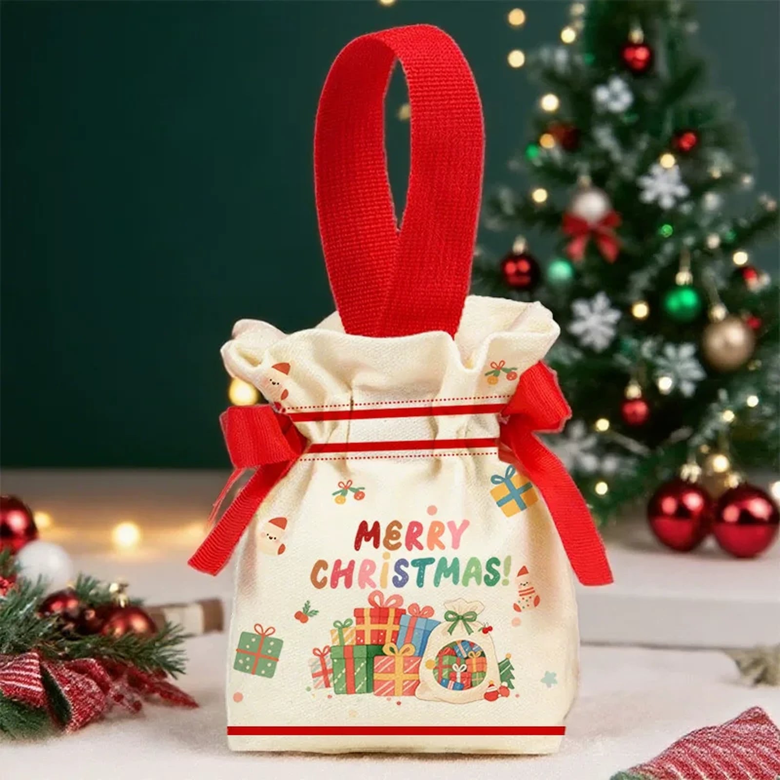 Canvas Christmas Gift Bags with Drawstring or Carry Handles – selected option 41014484959
