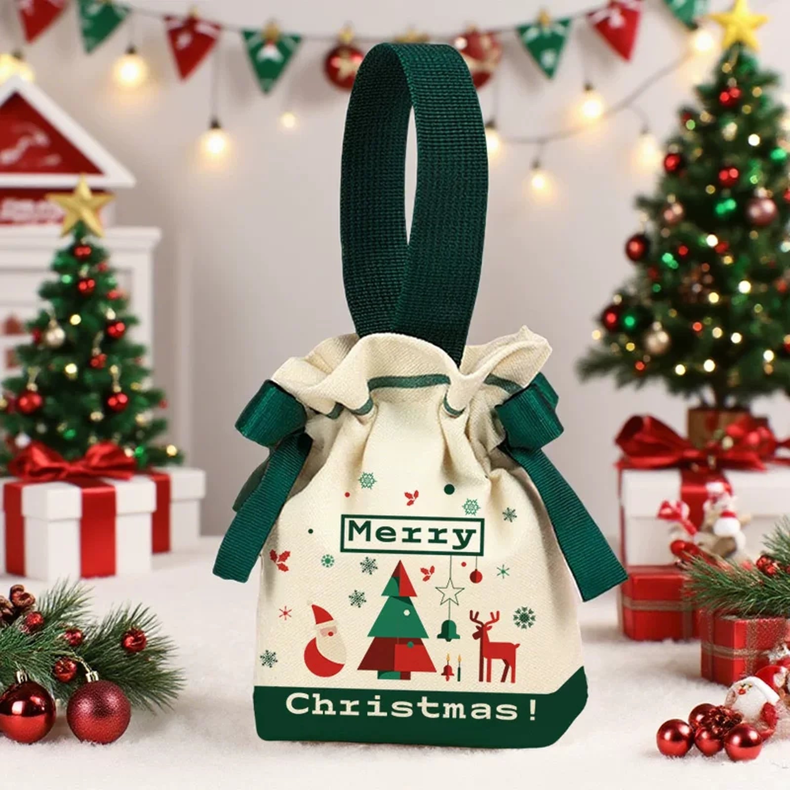 Canvas Christmas Gift Bags with Drawstring or Carry Handles – selected option 41014484960